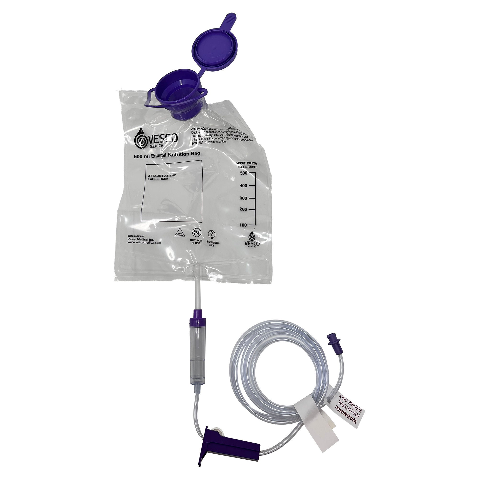 Vesco Medical - VED-040 Gravity Feeding Bag Set with ENFit™ Connector 500 mL Layered Laminate