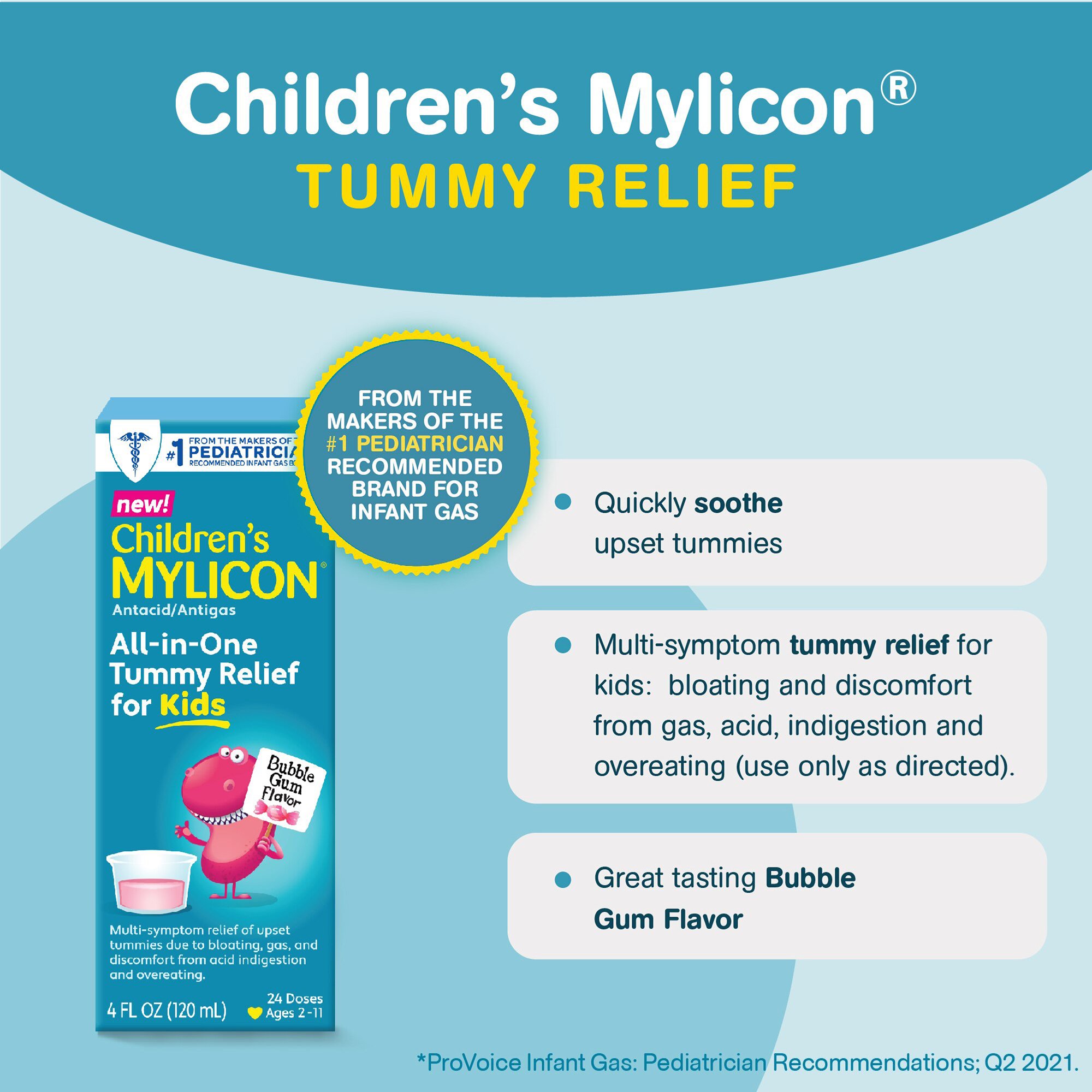 Infirst Healthcare Inc 62372041004 - Mylicon Children's All-in-One Tummy Relief For Kids Bubble Gum Flavor - 1/Each