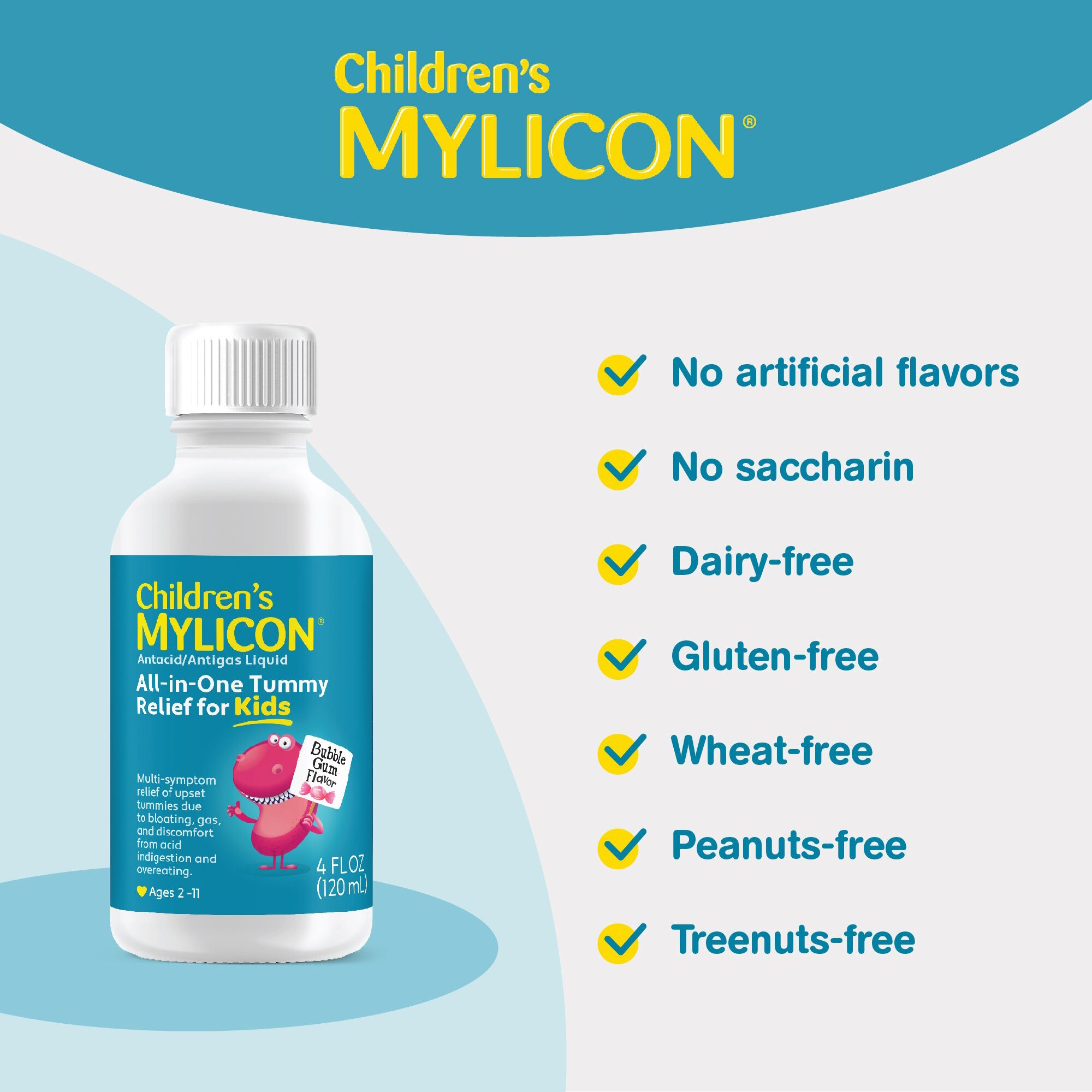Infirst Healthcare Inc 62372041004 - Mylicon Children's All-in-One Tummy Relief For Kids Bubble Gum Flavor - 1/Each