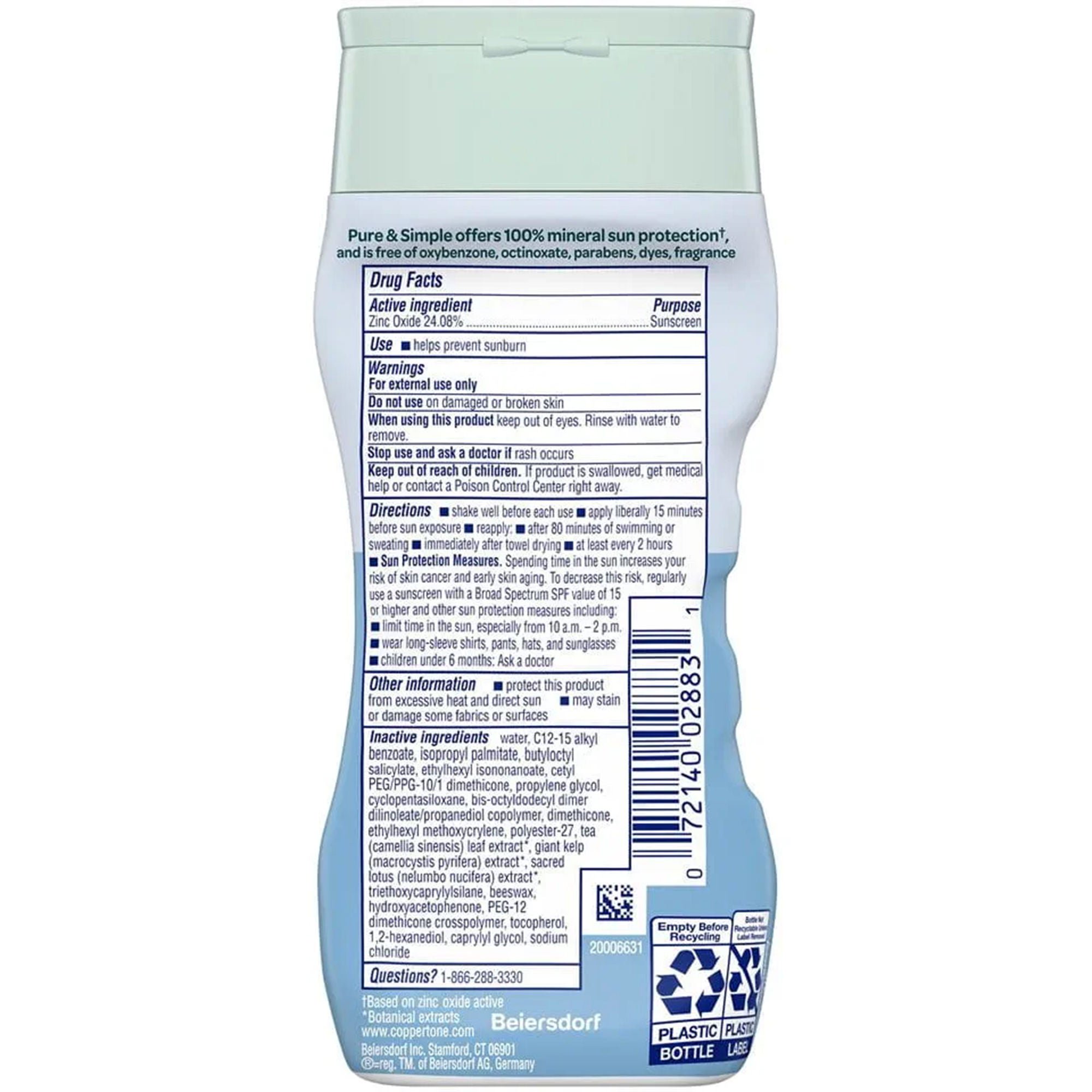Beiersdorf - 07214002883 Coppertone® Pure and Simple SPF 50 Mineral Sunscreen Spray