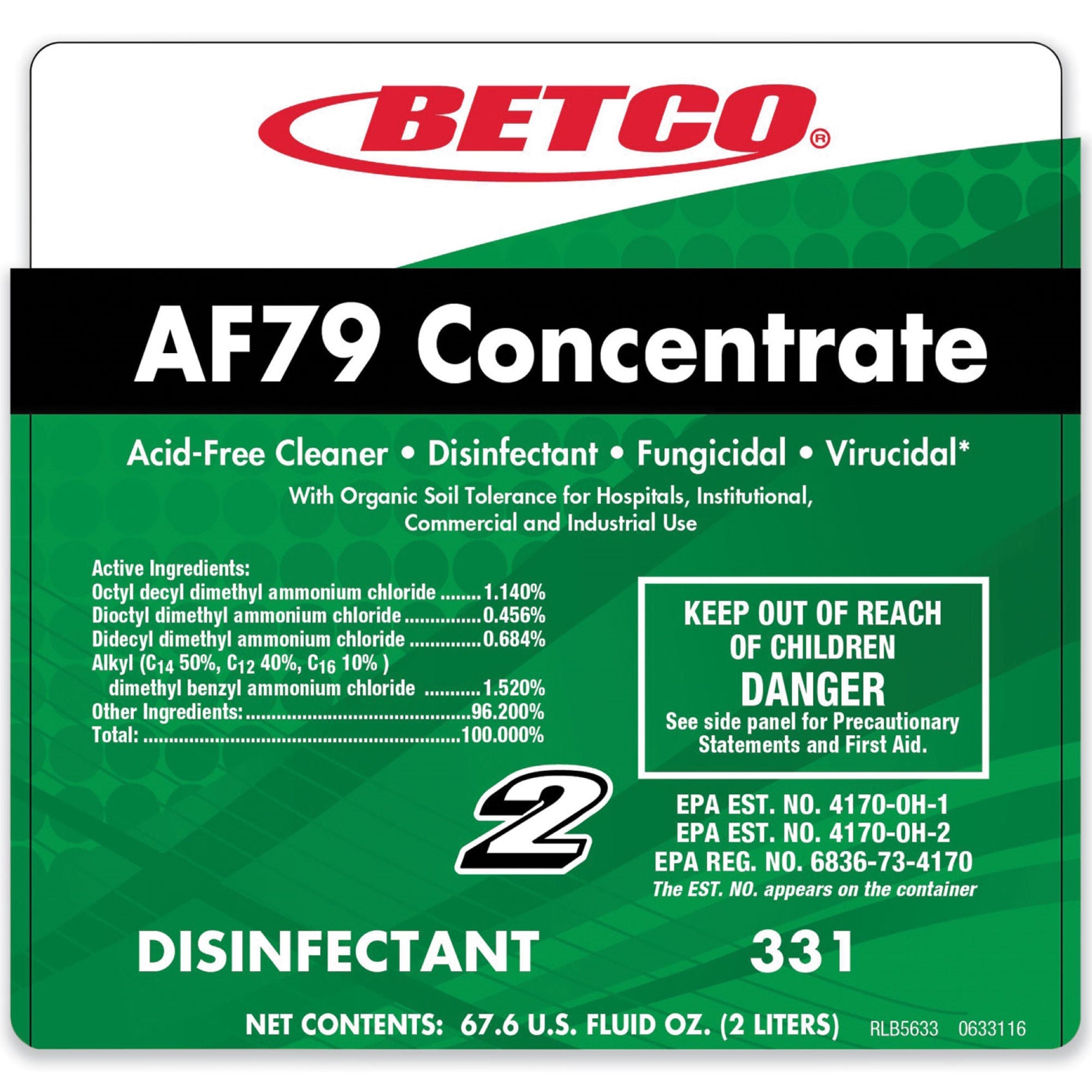 Essendant Co-United Stationers - BET3314700 Surface Disinfectant Cleaner Betco® AF79 Concentrate Nonacidic Manual Pour Liquid Concentrate 2 Liter Jug Ocean Breeze Scent NonSterile
