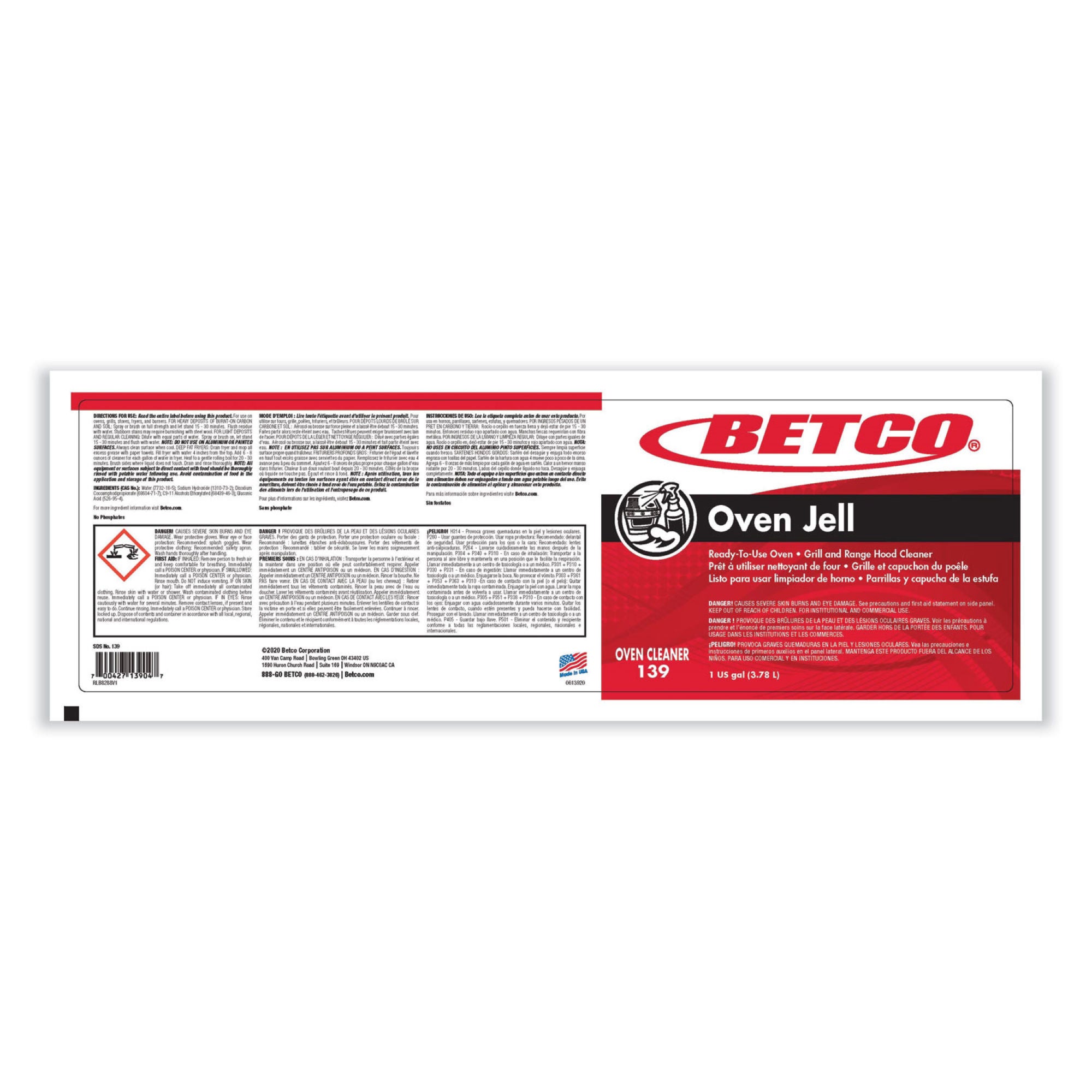 Essendant Co-United Stationers - BET1390400 Surface Cleaner / Degreaser Betco® Oven Jell Manual Pour Liquid Concentrate 1 gal. Jug Citrus Scent NonSterile