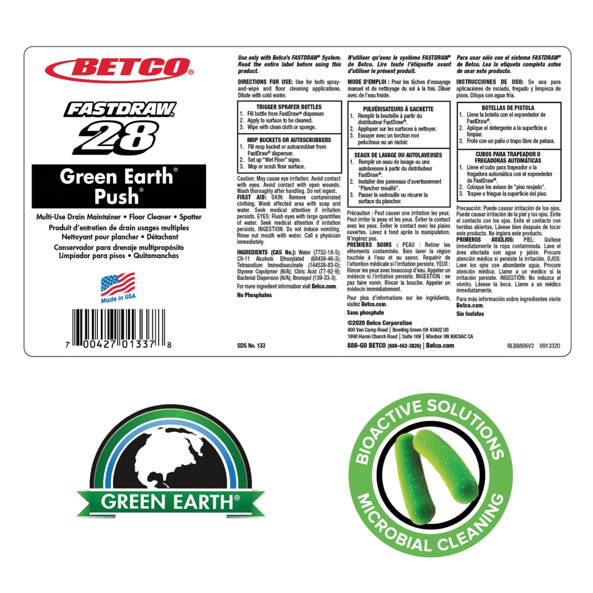 Essendant Co-United Stationers - BET1334700 Drain Cleaner Betco® Bioactive Solutions Push Manual Pour Liquid 2 Liter Jug Wintergreen Scent NonSterile