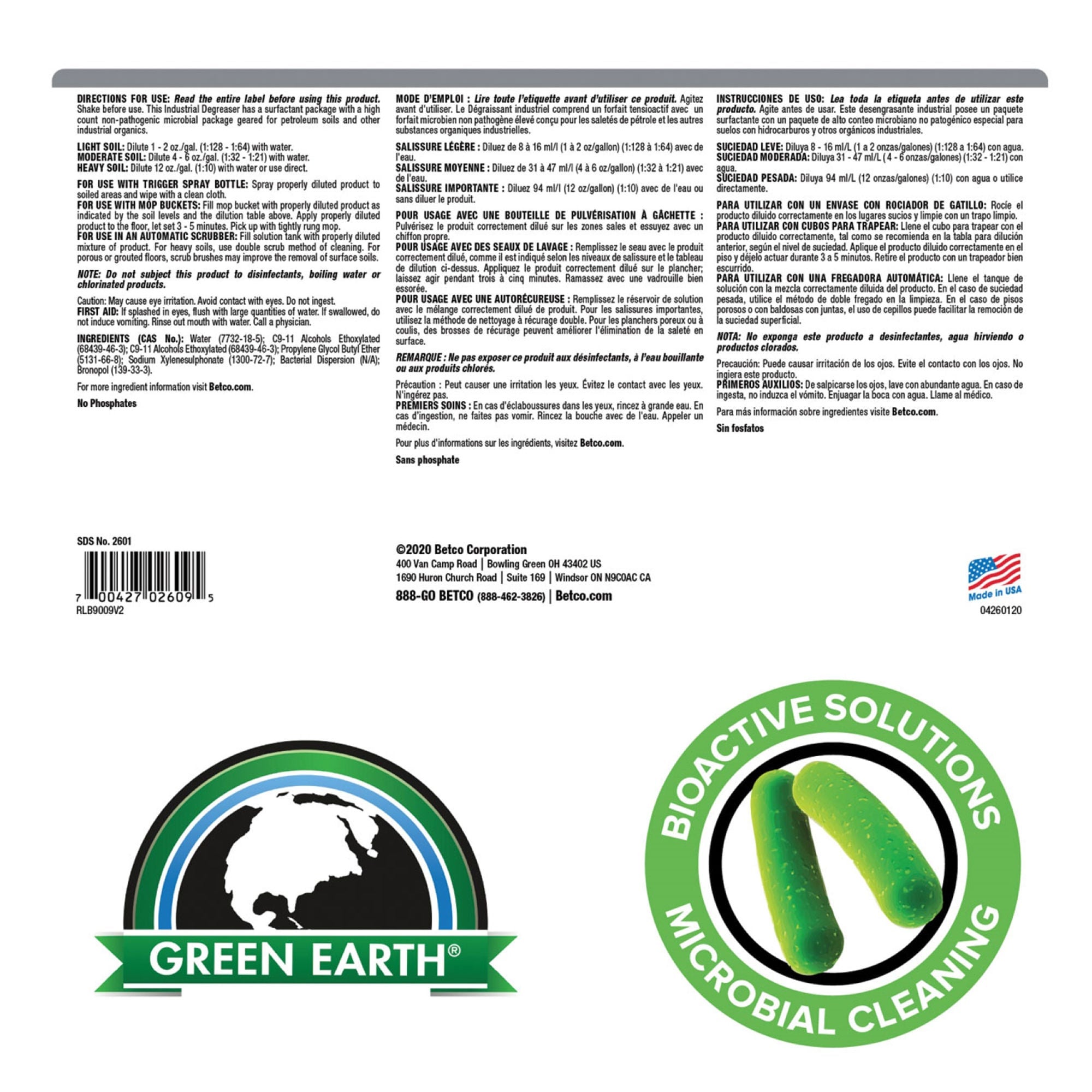 Essendant Co-United Stationers - BET26010400 Degreaser Betco® Green Earth® BioActive Solutions™ Alcohol Based Manual Pour Liquid 1 gal. Jug Orange Scent NonSterile