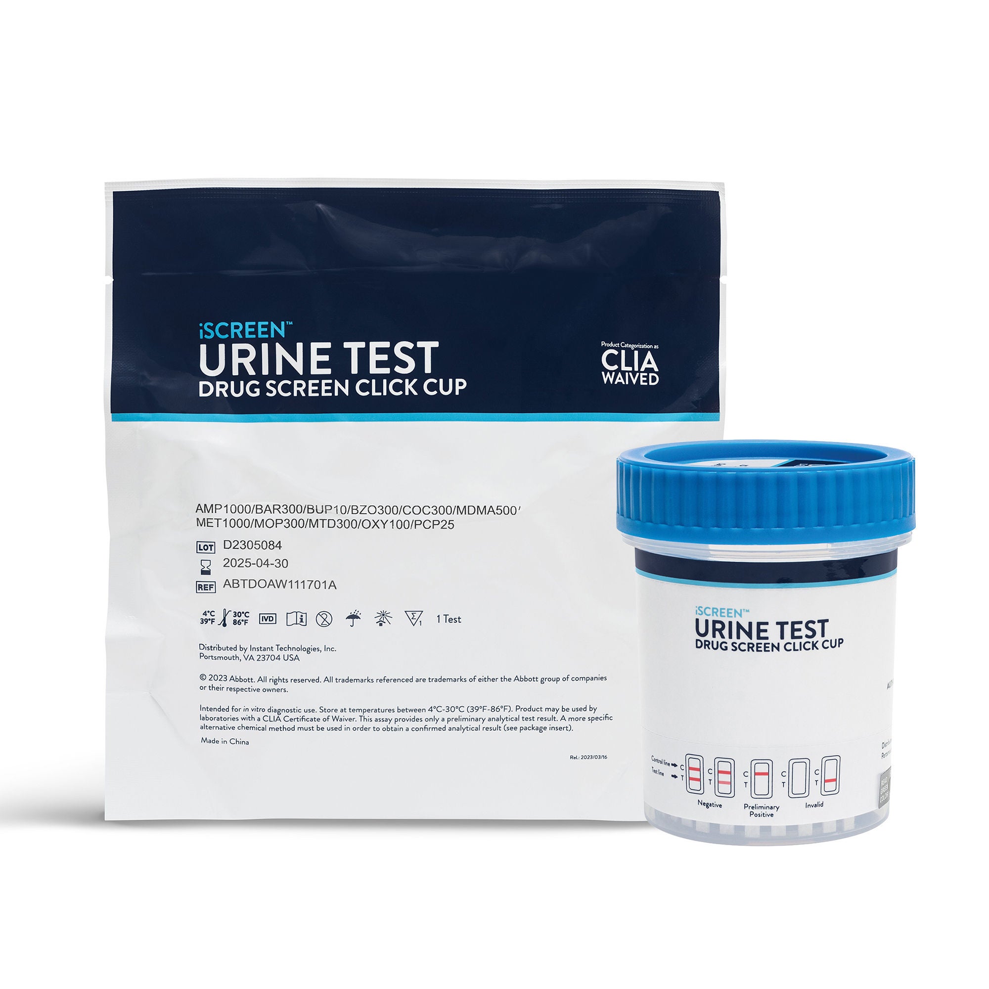 Abbott Rapid Dx North America LLC - ABTDOAW15701A Drugs of Abuse Test Kit iScreen® AMP1000, COC300, mAMP/MET1000, MOP300, OXY100 25 Tests CLIA Waived