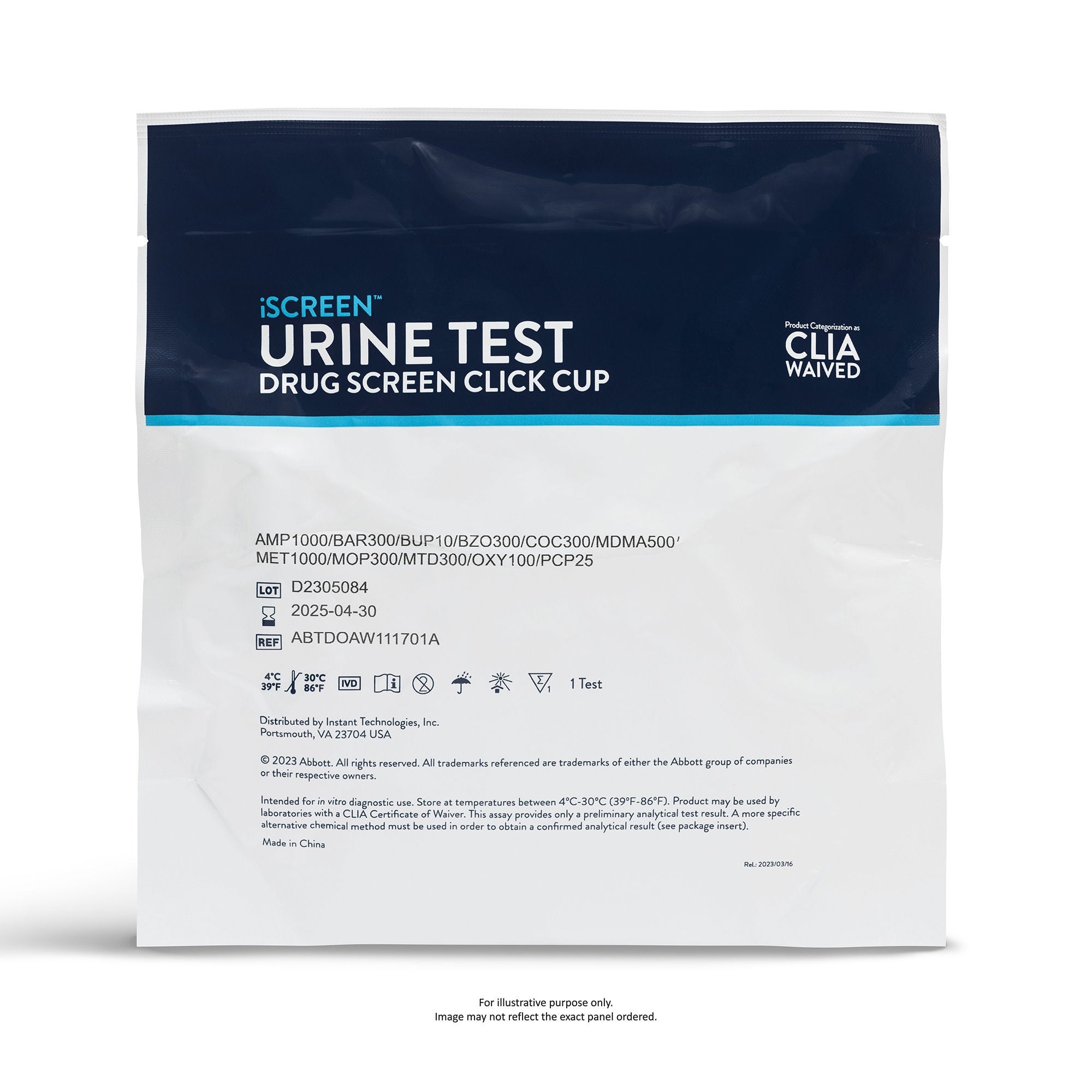 Abbott Rapid Dx North America LLC - ABTDOAW15701A Drugs of Abuse Test Kit iScreen® AMP1000, COC300, mAMP/MET1000, MOP300, OXY100 25 Tests CLIA Waived