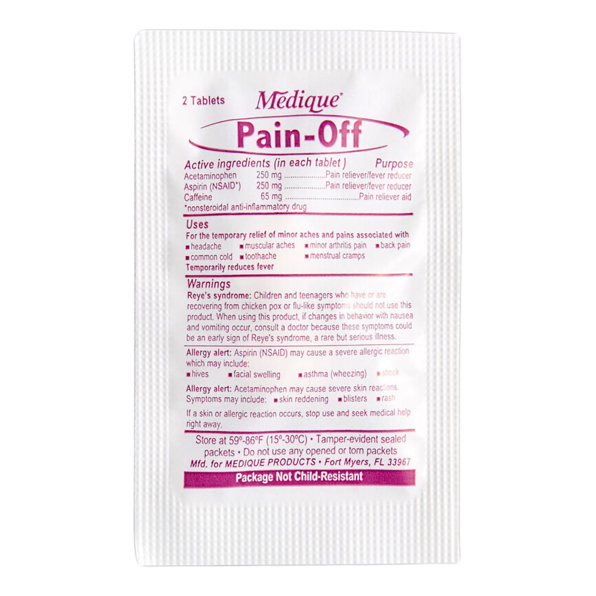 Medique Products 22833 - Pain-Off® Acetaminophen / Aspirin / Caffeine Pain Relief - 50/Box, 600/Case