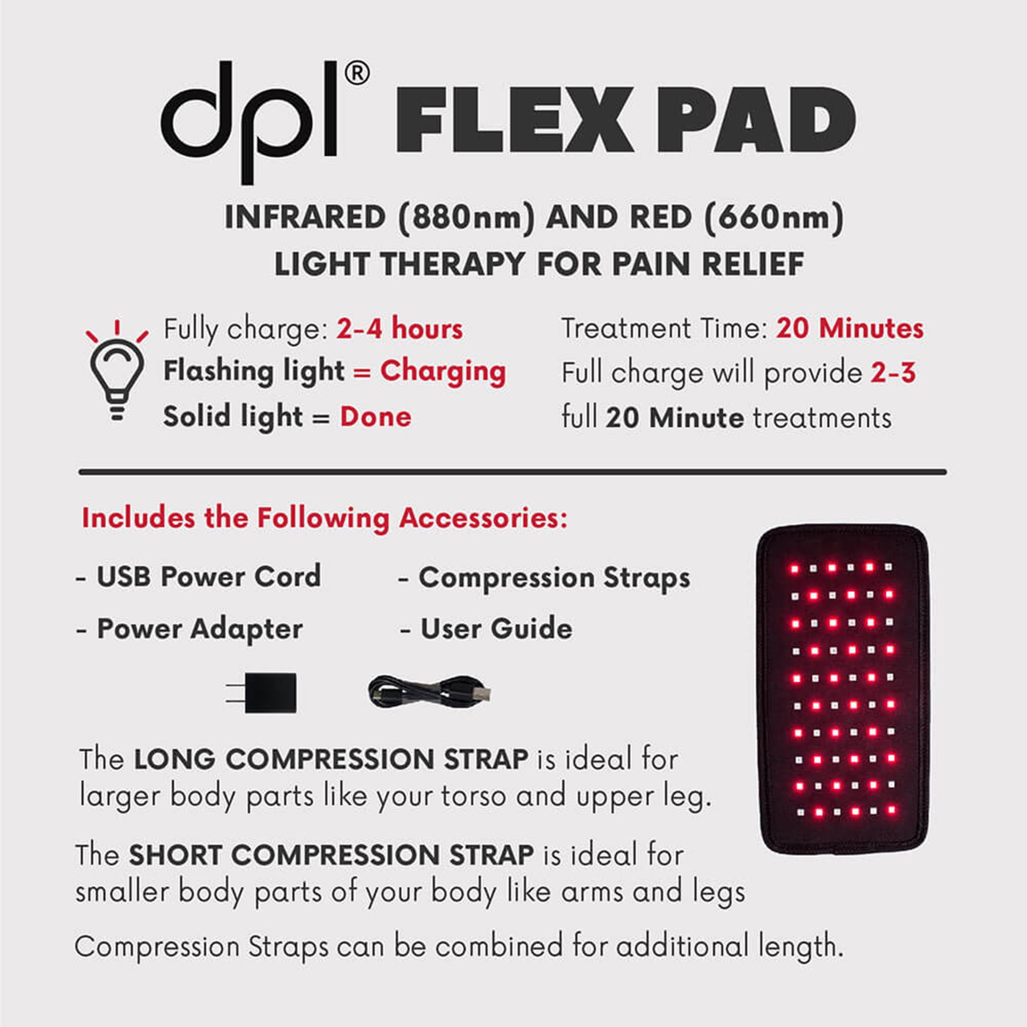 LED Technologies Inc FLEXPAD - dpl® Flex Pad LED Light Therapy Device - 1/Each, 10/Case