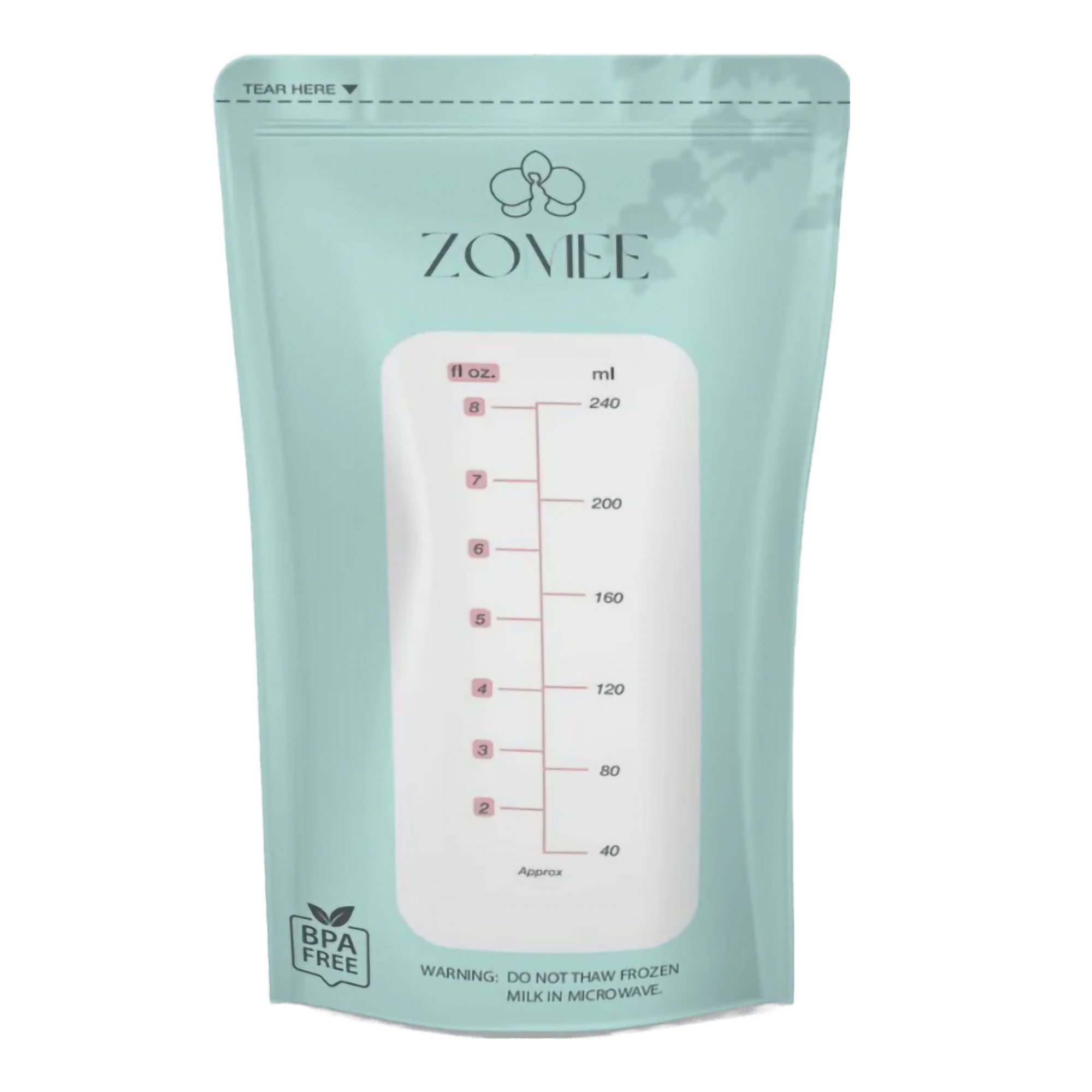 Zev Supplies Corp - ZMSB100 Breast Milk Storage Bag Zomee 8 oz. Food Grade Plastic Clear / Green