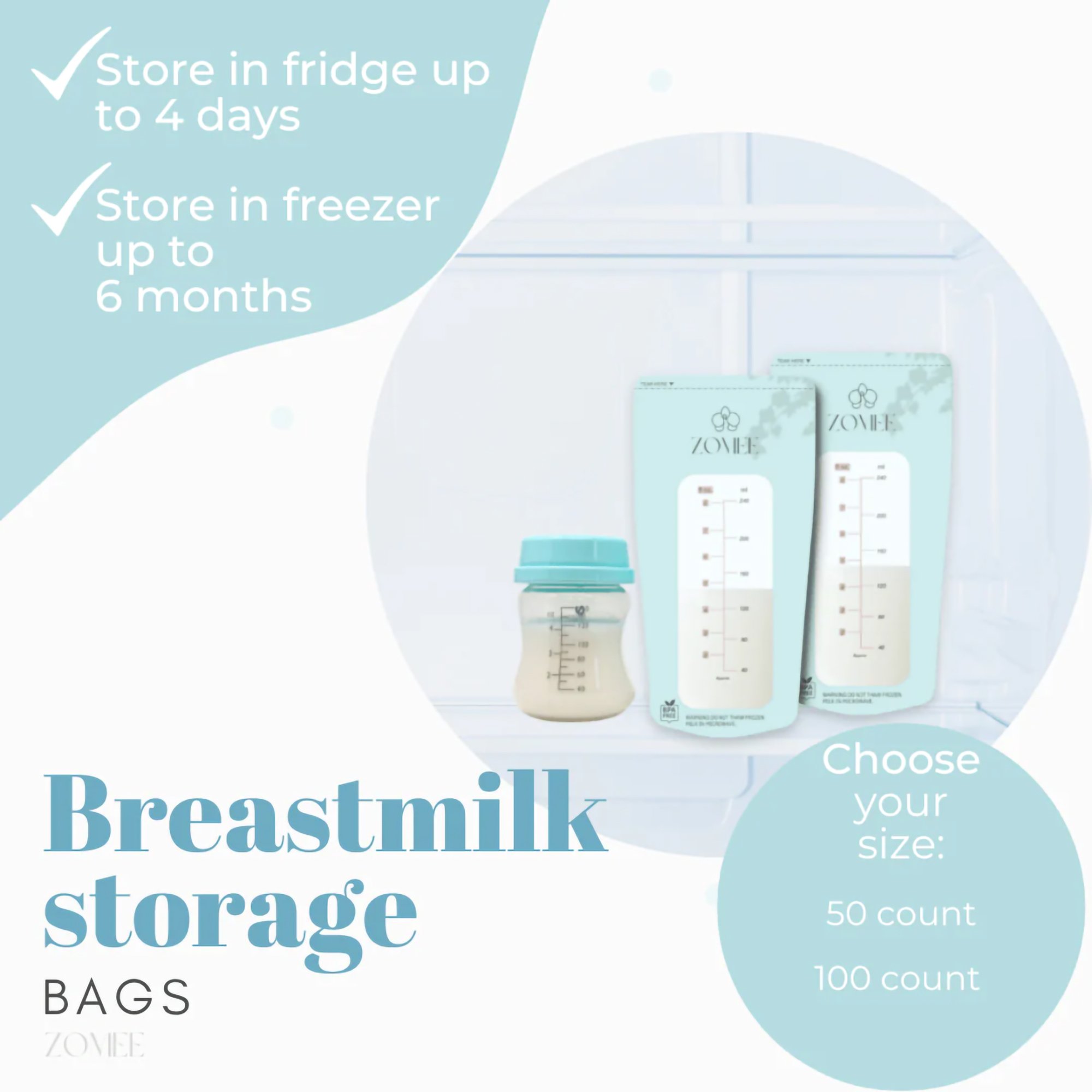 Zomee Breast Milk Storage Bag ZMSB100 by Zev Supplies