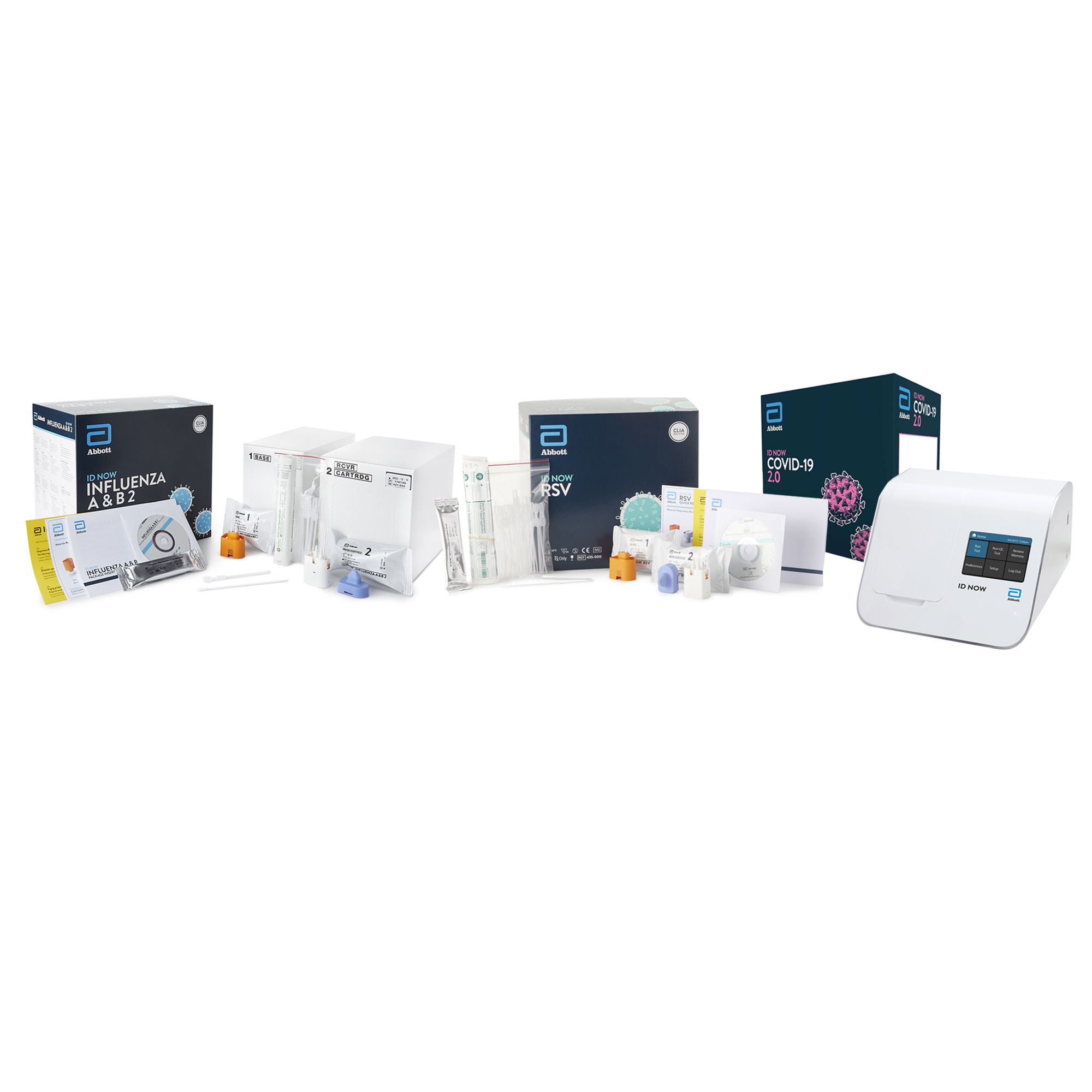 Abbott Rapid Dx North America LLC - IDNOW15CFSR Respiratory Test Kit ID NOW™ COVID-19 2.0 / Influenza A + B 2.0 / Strep A 2.0 / Respiratory Syncytial Virus Test (RSV) 4 X 24 COVID-19, 4 X 24 FLU A/B 2.0, 4 X 24 Strep A, 3 X 24 RSV Tests CLIA Waived