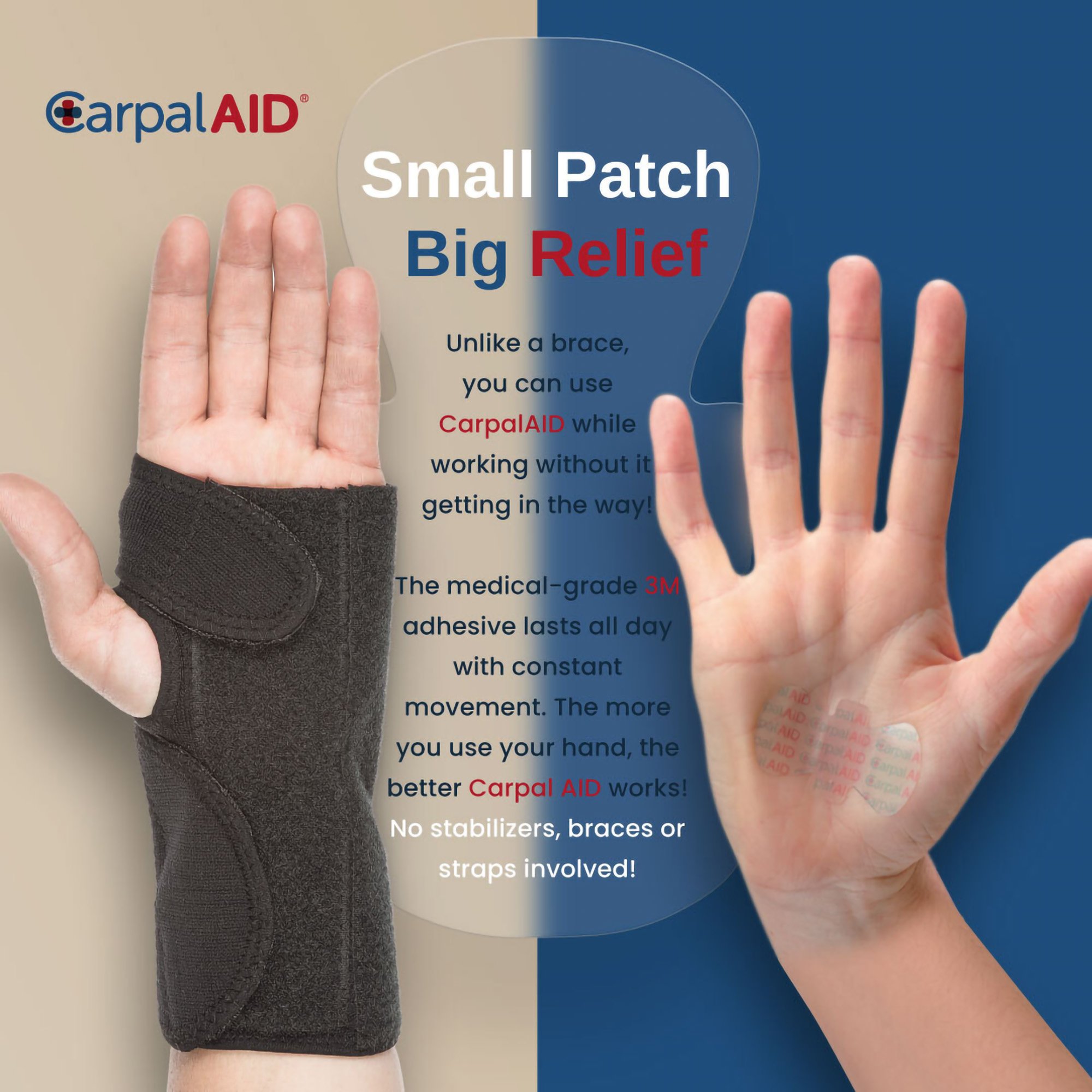 Carpal AID LLC UNI6PK - CarpalAid® Patch Hand-Based Carpal Tunnel Support, One Size Fits Most - 6/Pack, 288/Case
