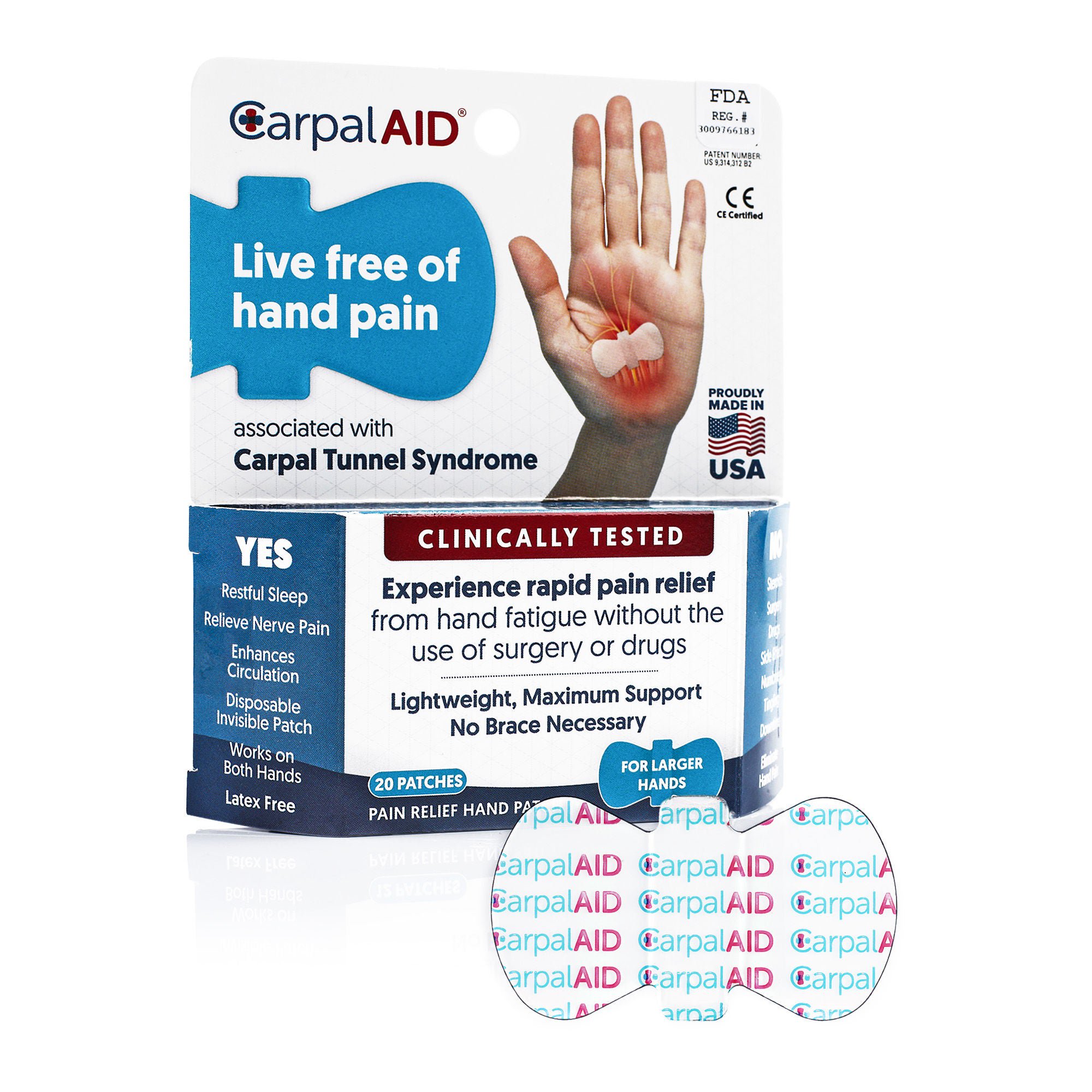 Carpal AID LLC - LG20PK CarpalAid® Patch Hand-Based Carpal Tunnel Support