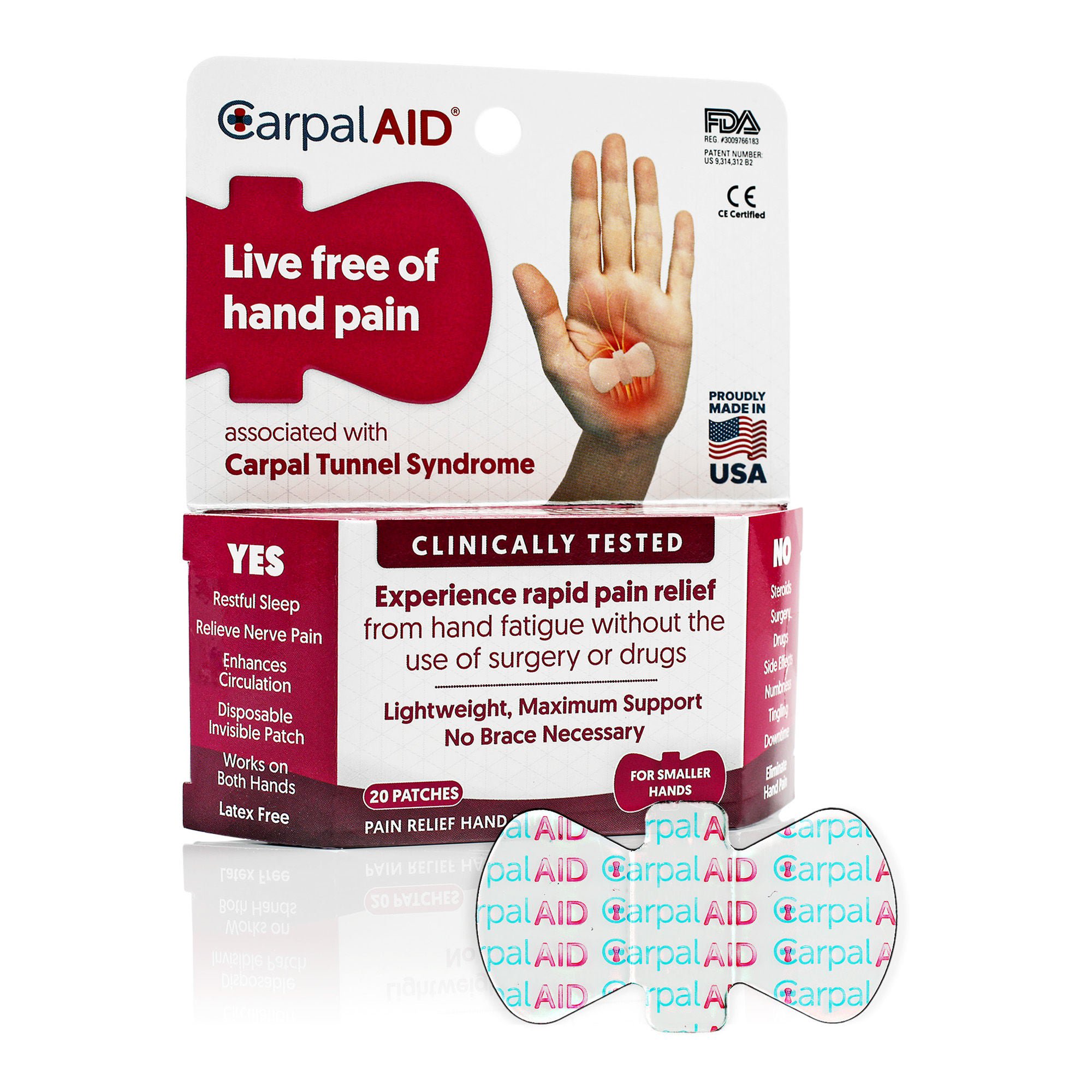 Carpal AID LLC - SM20PK CarpalAid® Patch Hand-Based Carpal Tunnel Support