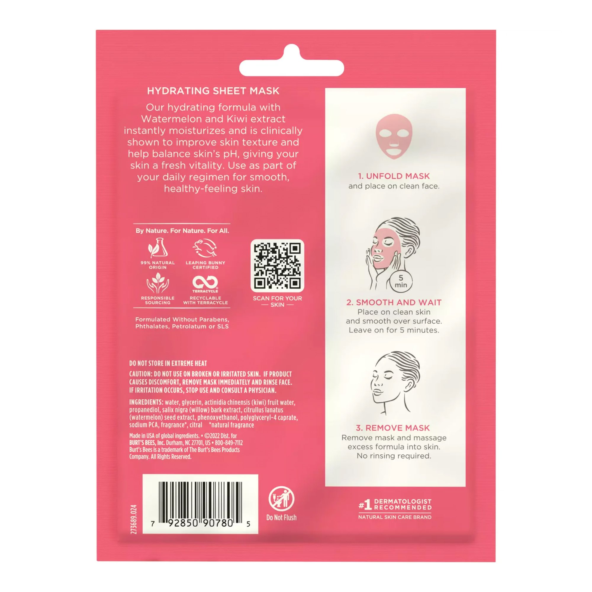 The Clorox Sales Company 79285090780 - Burt's Bees® Hydrating Sheet Mask Watermelon - 1/Each, 6/Carton