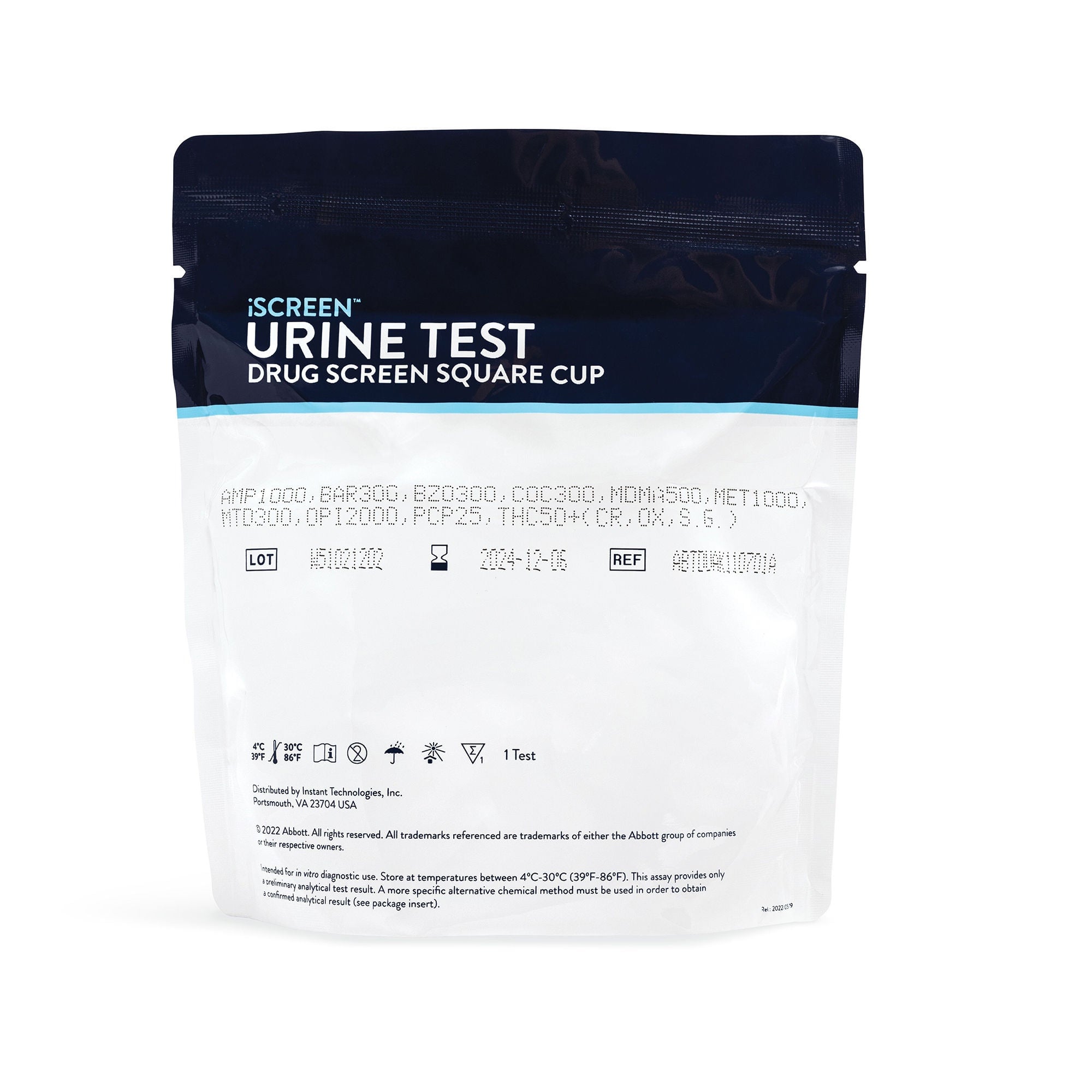 Abbott Rapid Dx North America LLC - ABTDUAK110701A Drugs of Abuse Test Kit iScreen™ Square Cup AMP, BUP, BZO, COC, mAMP/MET, MDMA, MTD, OPI300, OXY, THC (CR, OX, SG) 25 Tests CLIA Non-Waived