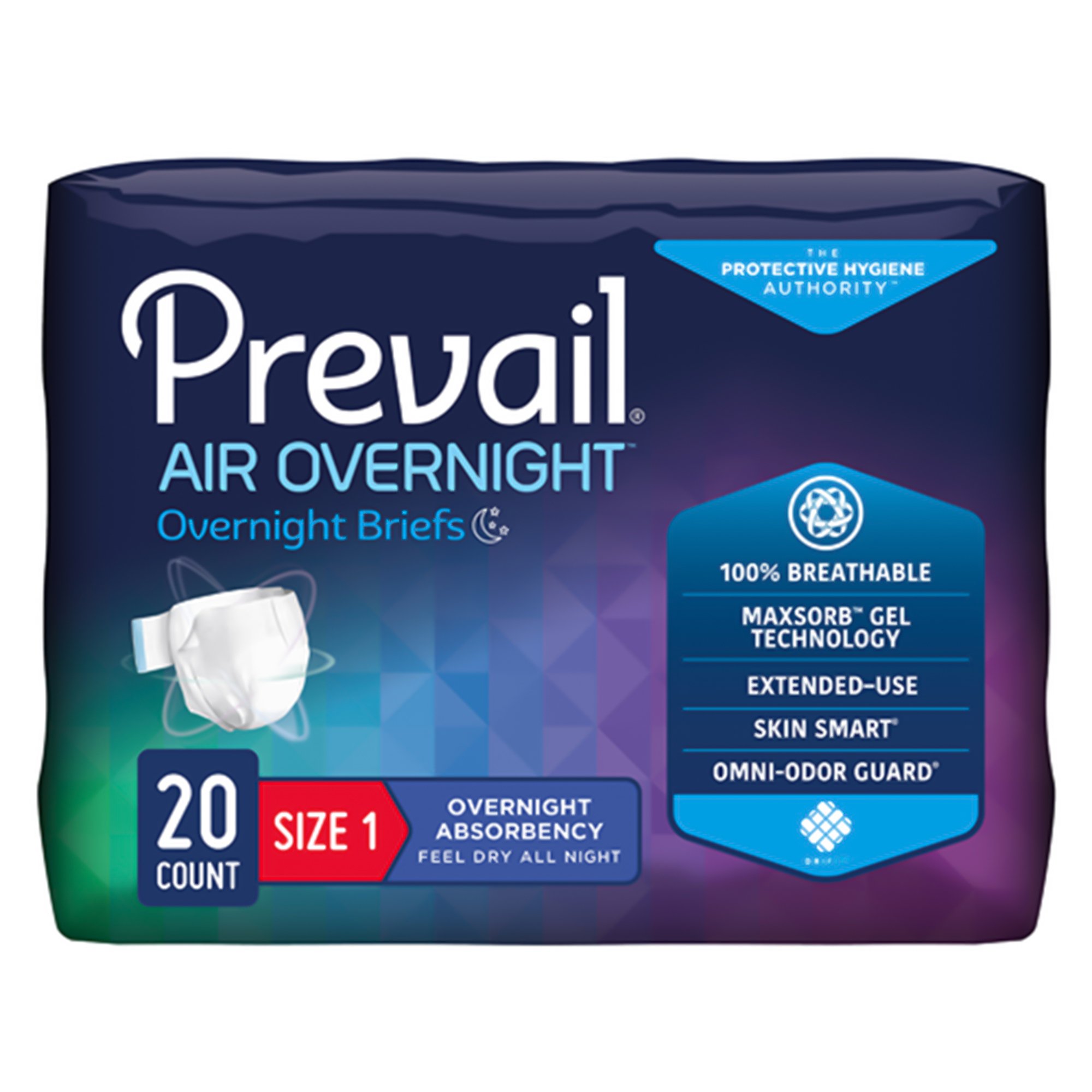 First Quality Products LLC NGX-012-1 - Prevail Air™ Overnight Briefs Overnight Absorbency, Size 1 - 20/Pack, 80/Case