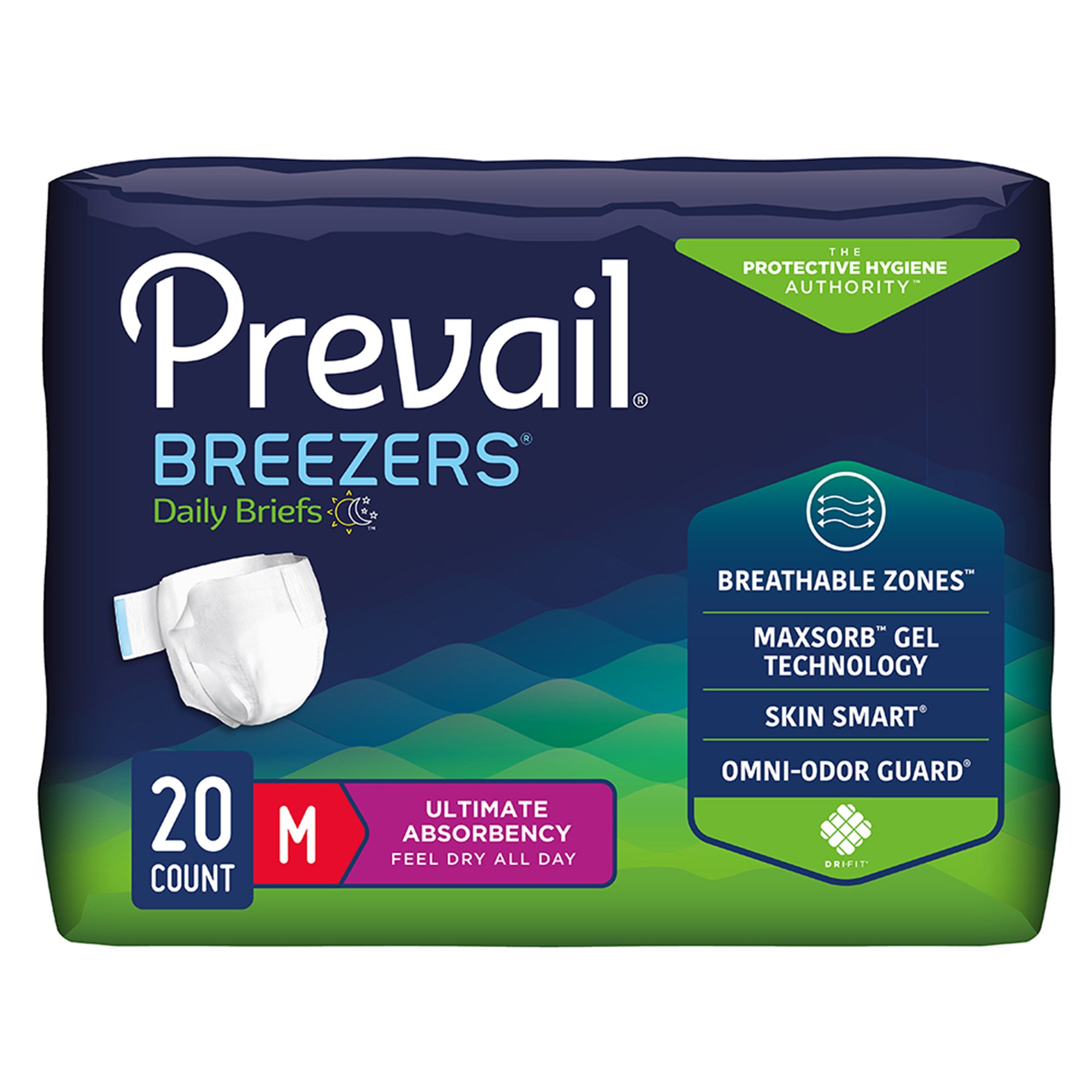 First Quality Products LLC PVB-012-3 - Prevail® Breezers® Ultimate Absorbency Incontinence Briefs, Medium - 20/Pack, 80/Case