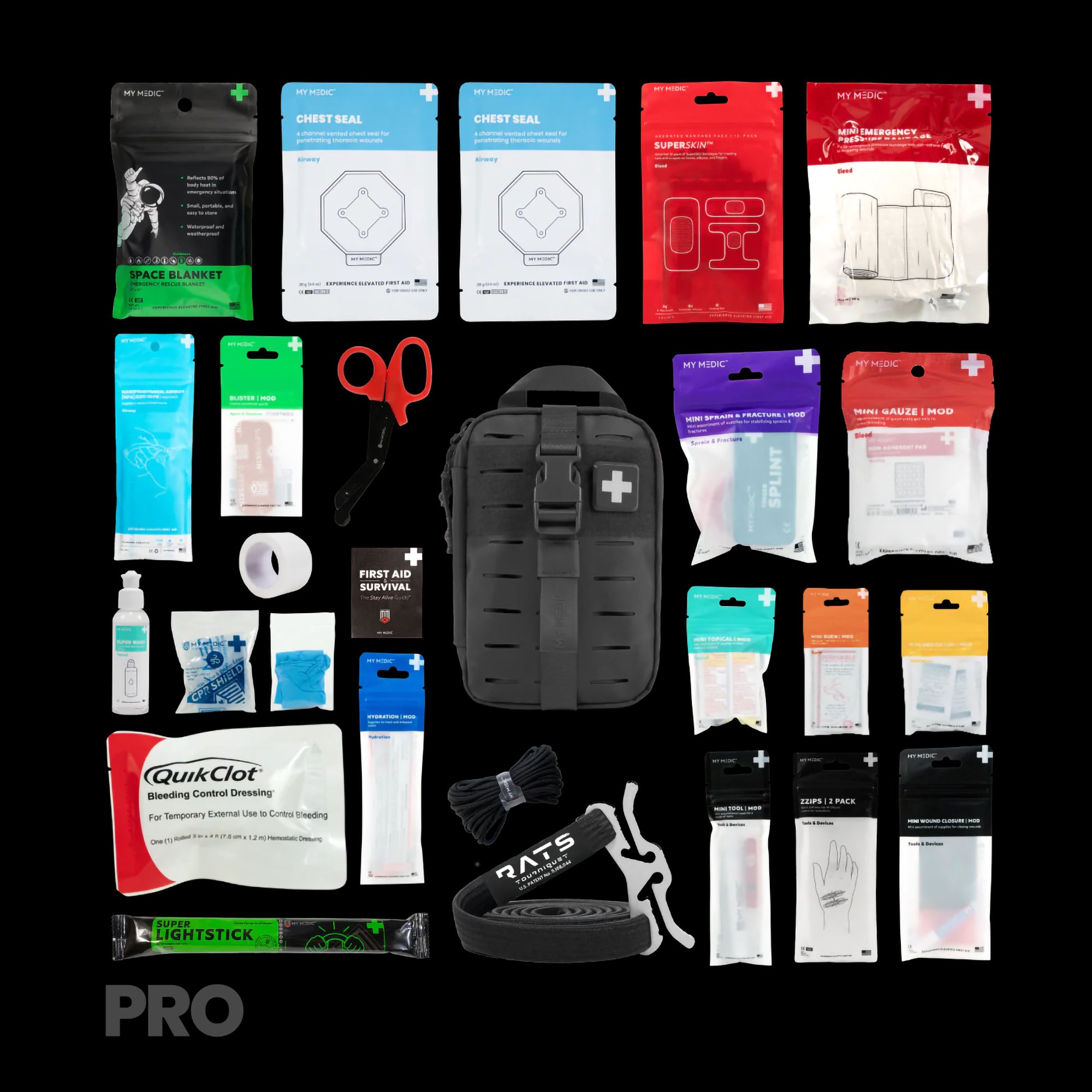 MyMedic MM-KIT-U-MFK-MINI-V2-PRO-BLK - My Medic™ MyFak Mini Pro First Aid Kit, Black - 1/Each