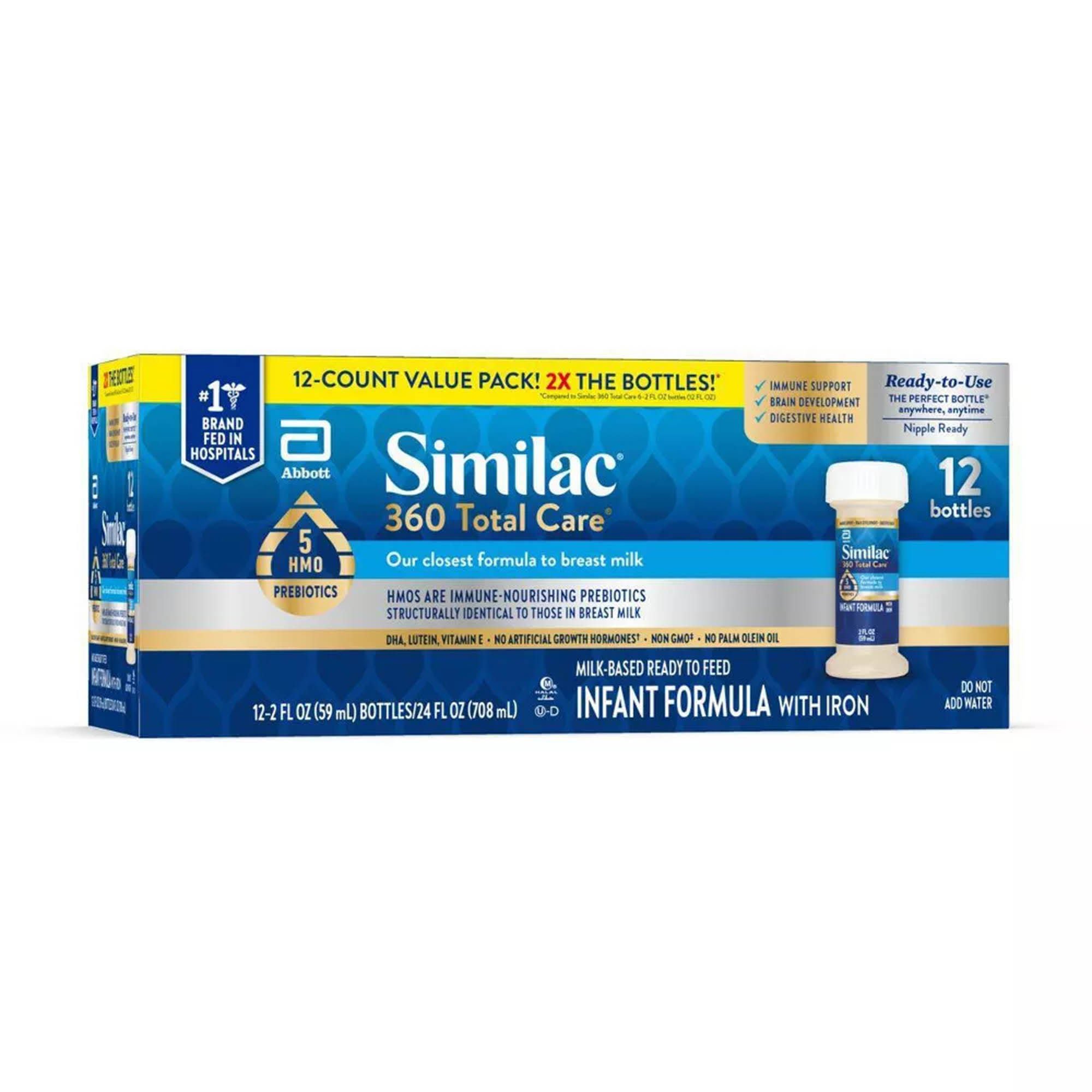 Abbott Nutrition - 68136 Infant Formula Similac® 360 Total Care® Unflavored 2 oz. Bottle Liquid Iron