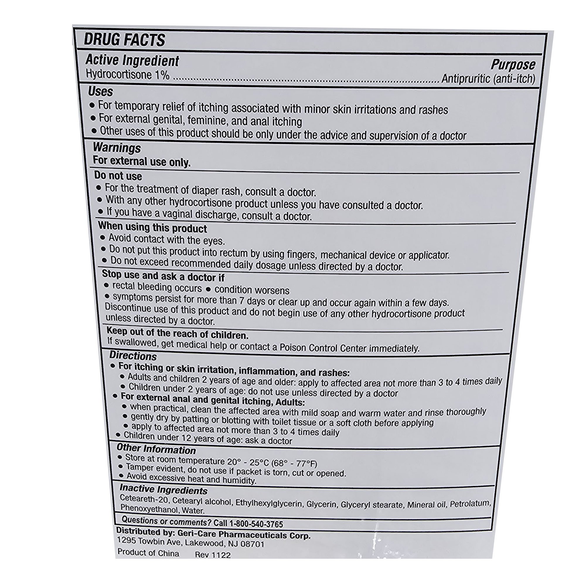 Geri-Care S146-14-GCP - Geri-Care® 1% Hydrocortisone Anti-Itch Cream - 144/Box, 1728/Case
