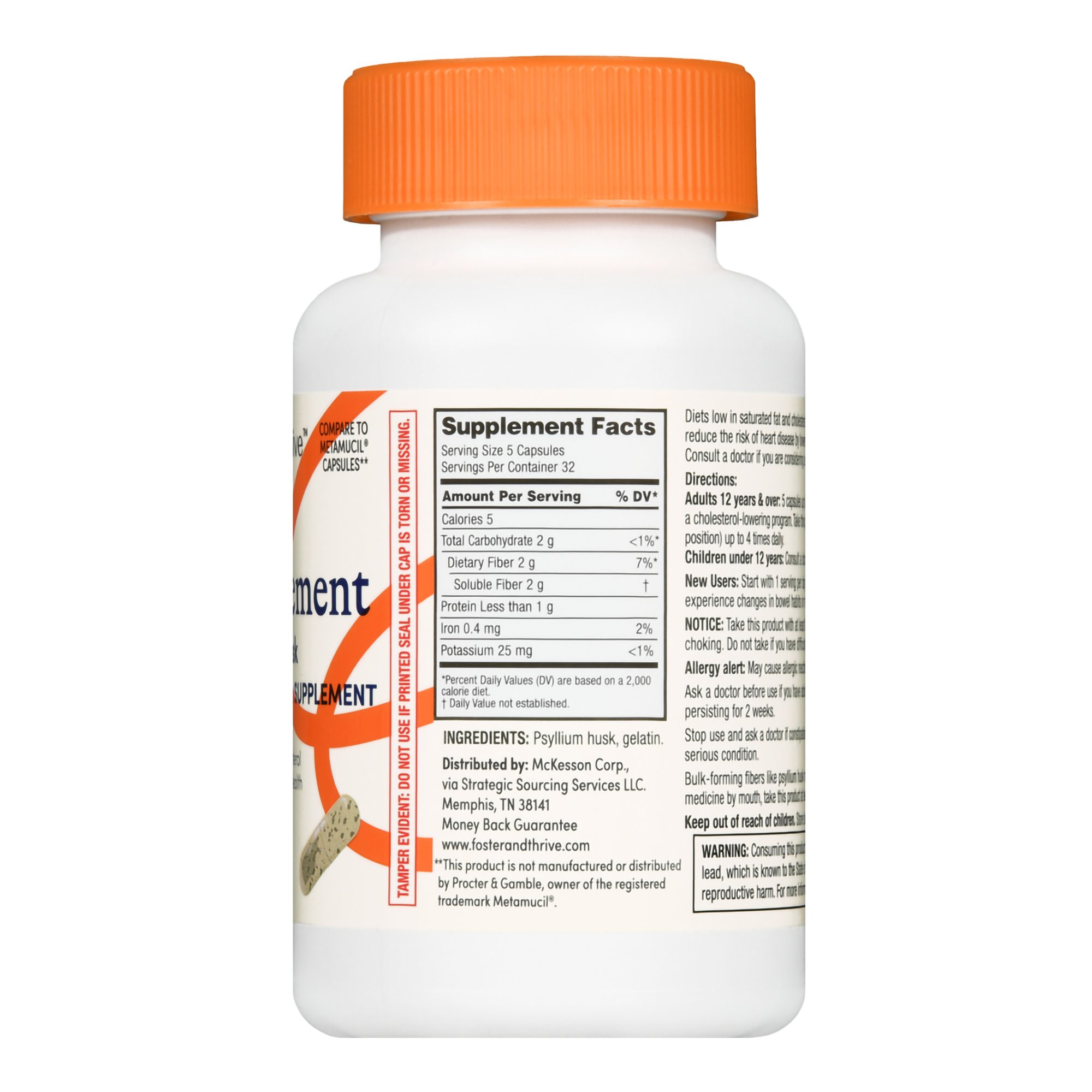 McKesson Brand 01093995614 - Foster & Thrive™ Fiber Supplement Psyllium Husk Capsules - 1/Each