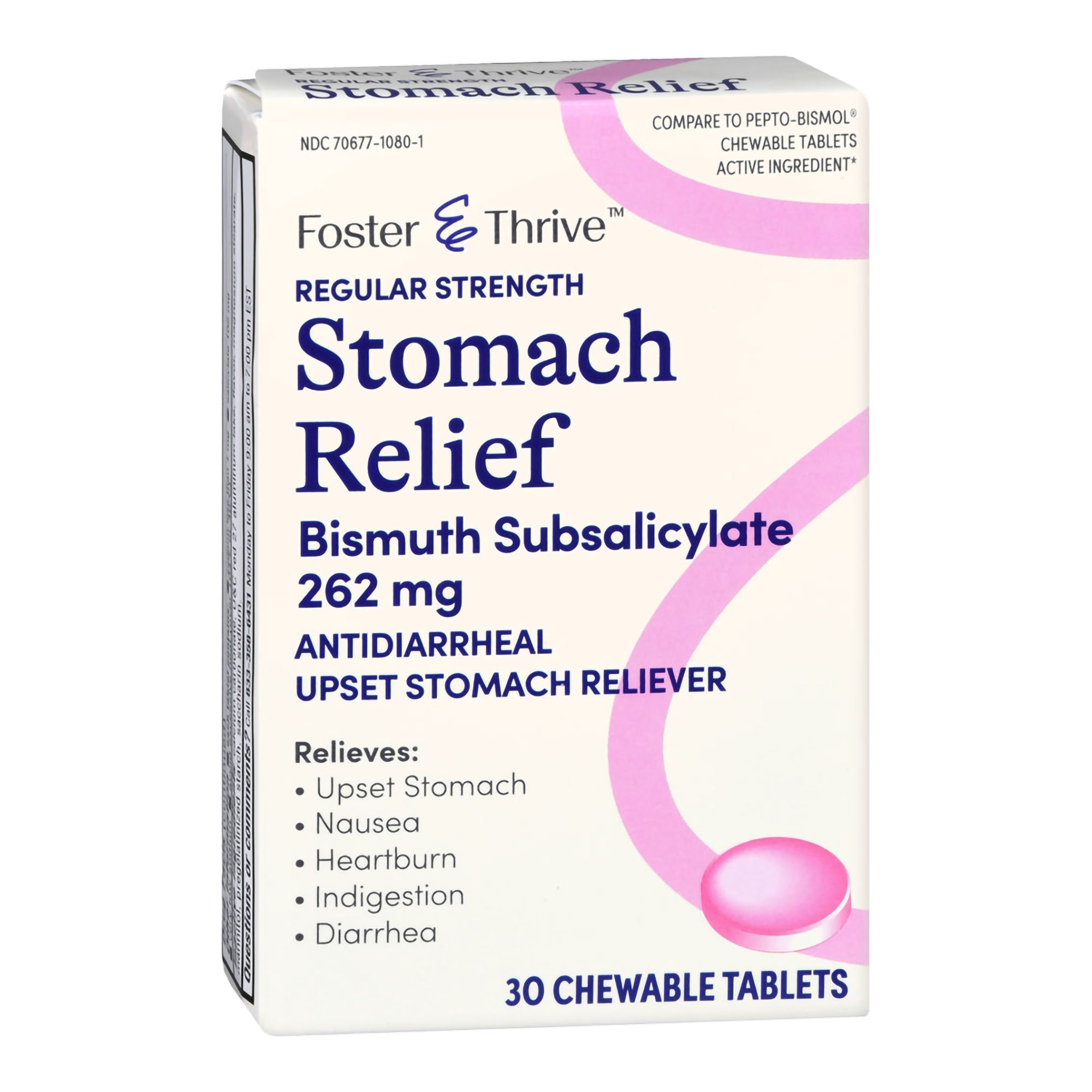 McKesson Brand 70677108001 - Foster & Thrive™ Stomach Relief 262 mg Bismuth Salicylate Chewable Tablets - 30/Carton