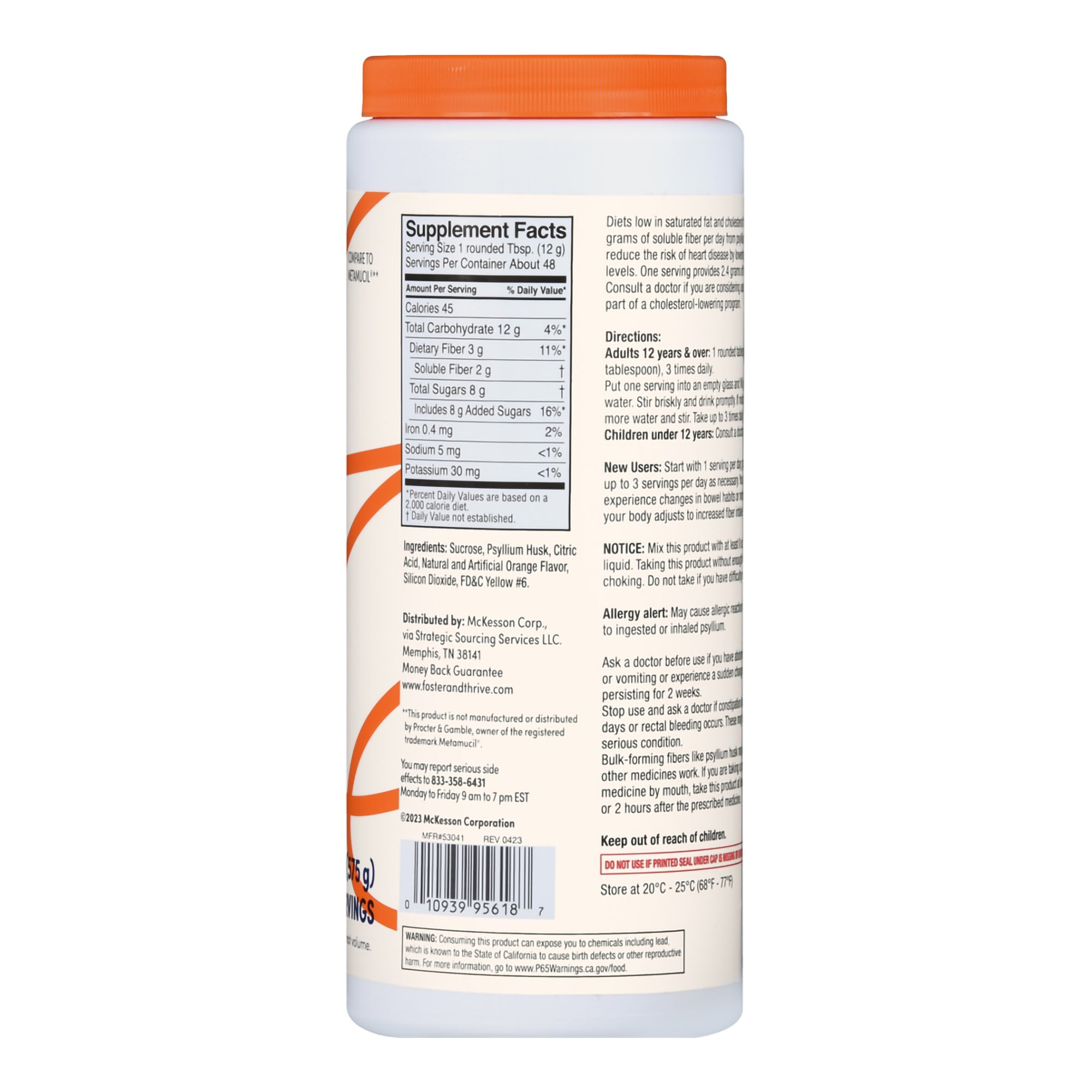 McKesson Brand 01093995618 - Foster & Thrive™ Fiber Powder Psyllium Husk, Orange Flavor - 1/Each
