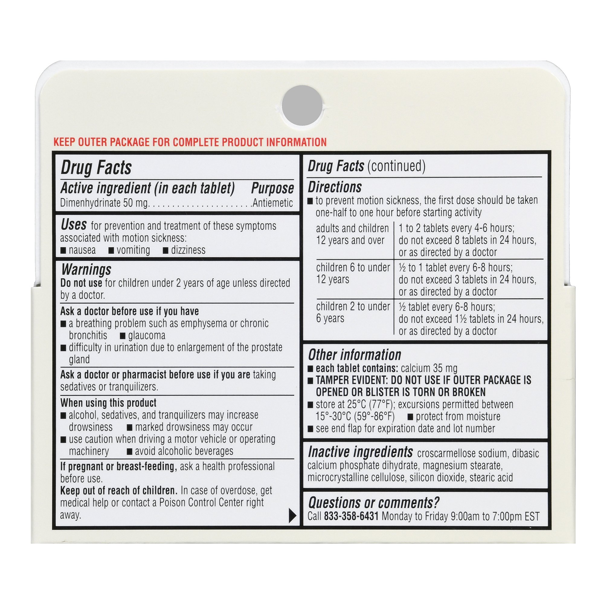 McKesson Brand 70677108701 - Foster & Thrive™ Motion Sickness Dimenhydrinate 50 mg Tablets - 1/Box