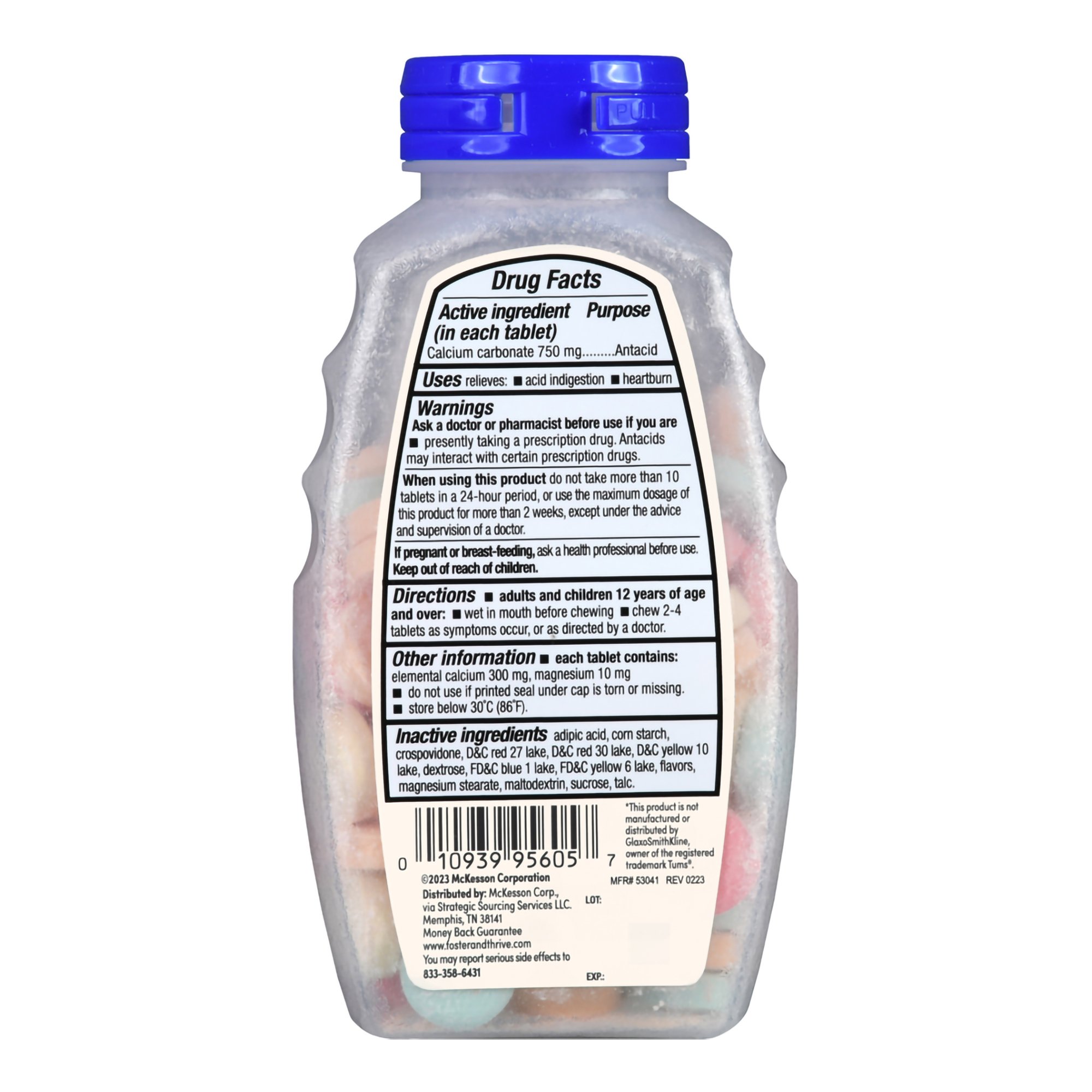 McKesson Brand 70677107601 - Foster & Thrive™ Extra Strength Antacid Calcium Carbonate Chewable Tablet, Fruit - 1/Bottle