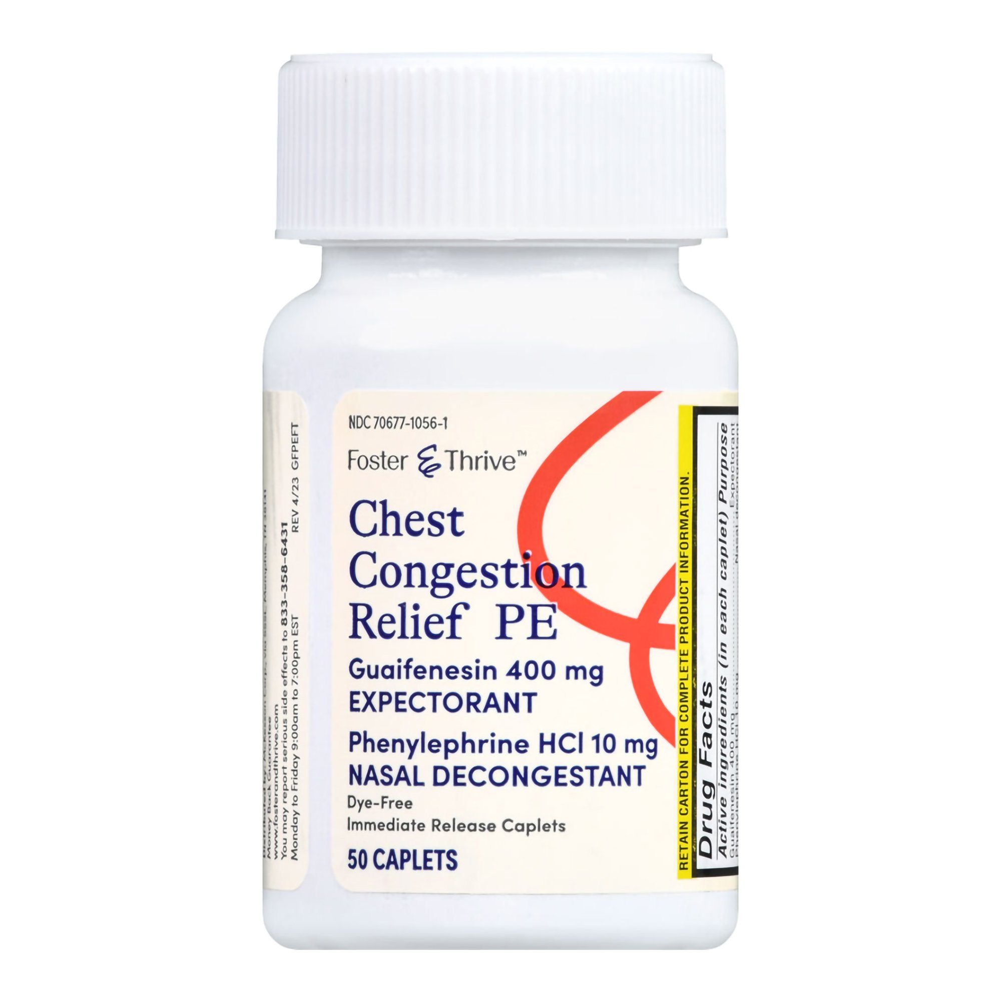 McKesson Brand 70677105601 - Foster & Thrive™ Chest Congestion Relief PE Guaifenesin & Phenylephrine Caplets - 50/Box