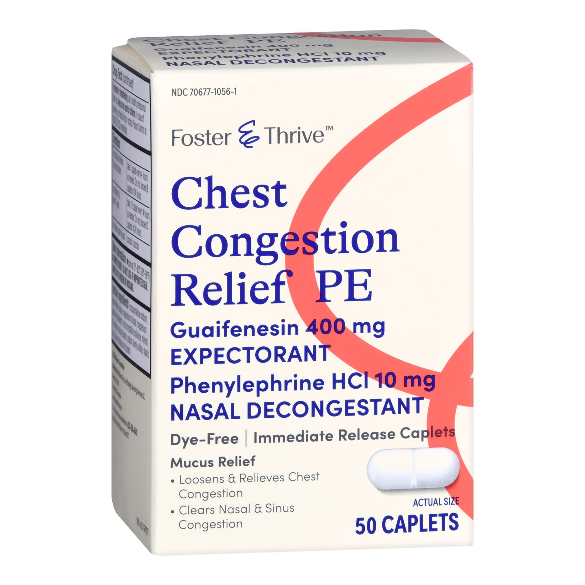 McKesson Brand 70677105601 - Foster & Thrive™ Chest Congestion Relief PE Guaifenesin & Phenylephrine Caplets - 50/Box