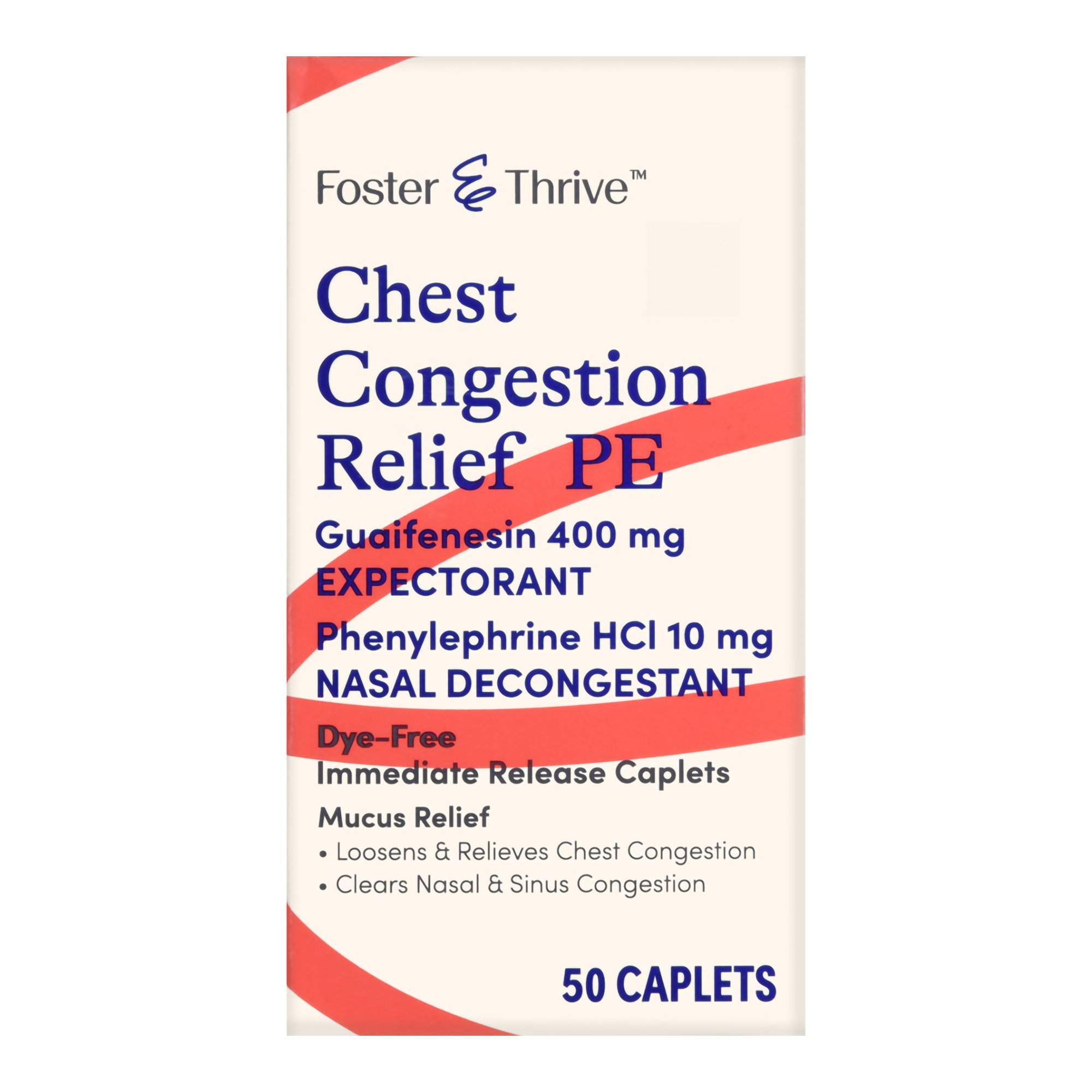 McKesson Brand 70677105601 - Foster & Thrive™ Chest Congestion Relief PE Guaifenesin & Phenylephrine Caplets - 50/Box