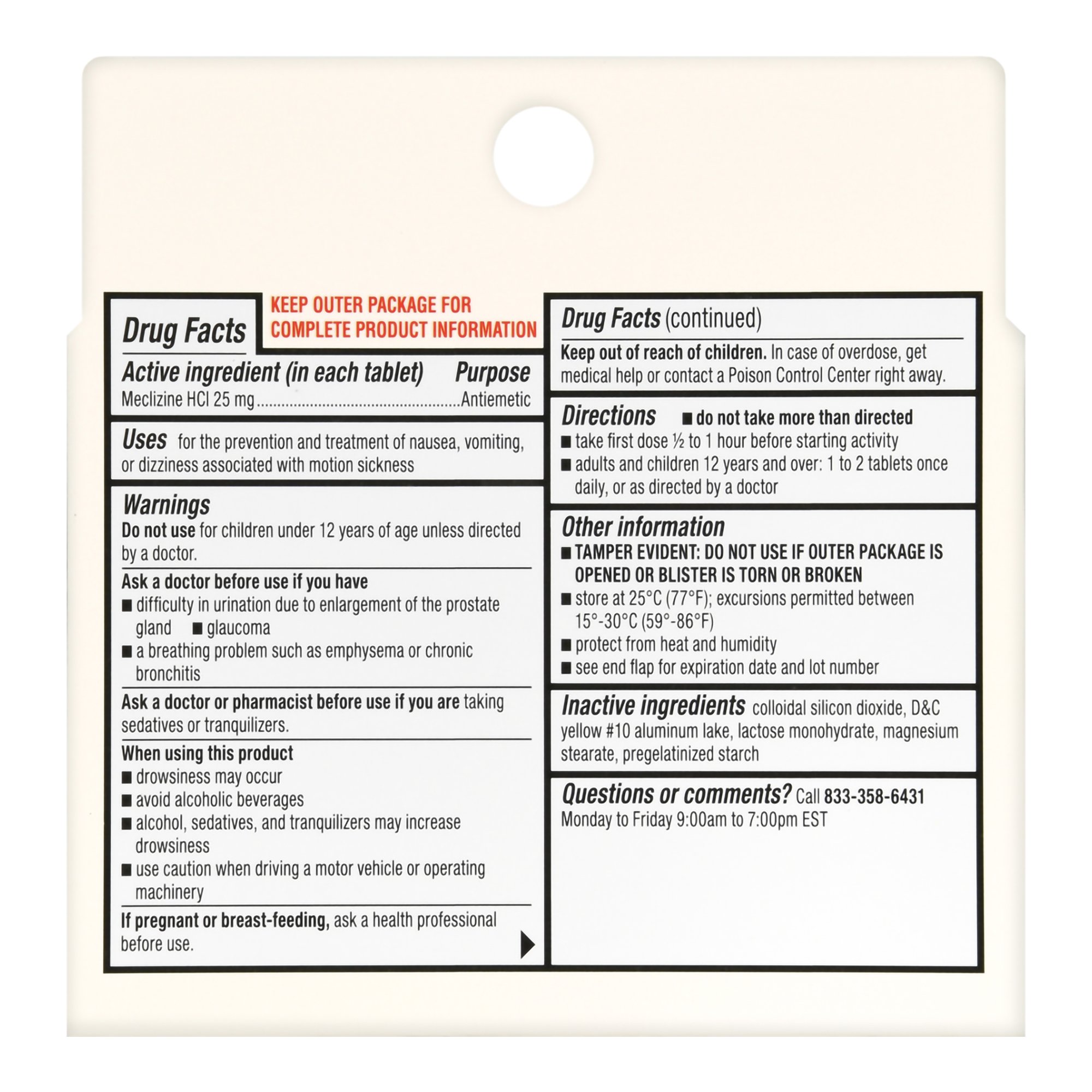 McKesson Brand 70677108801 - Foster & Thrive™ Less Drowsy Motion Sickness Meclizine HCl 25 mg Tablets - 1/Box