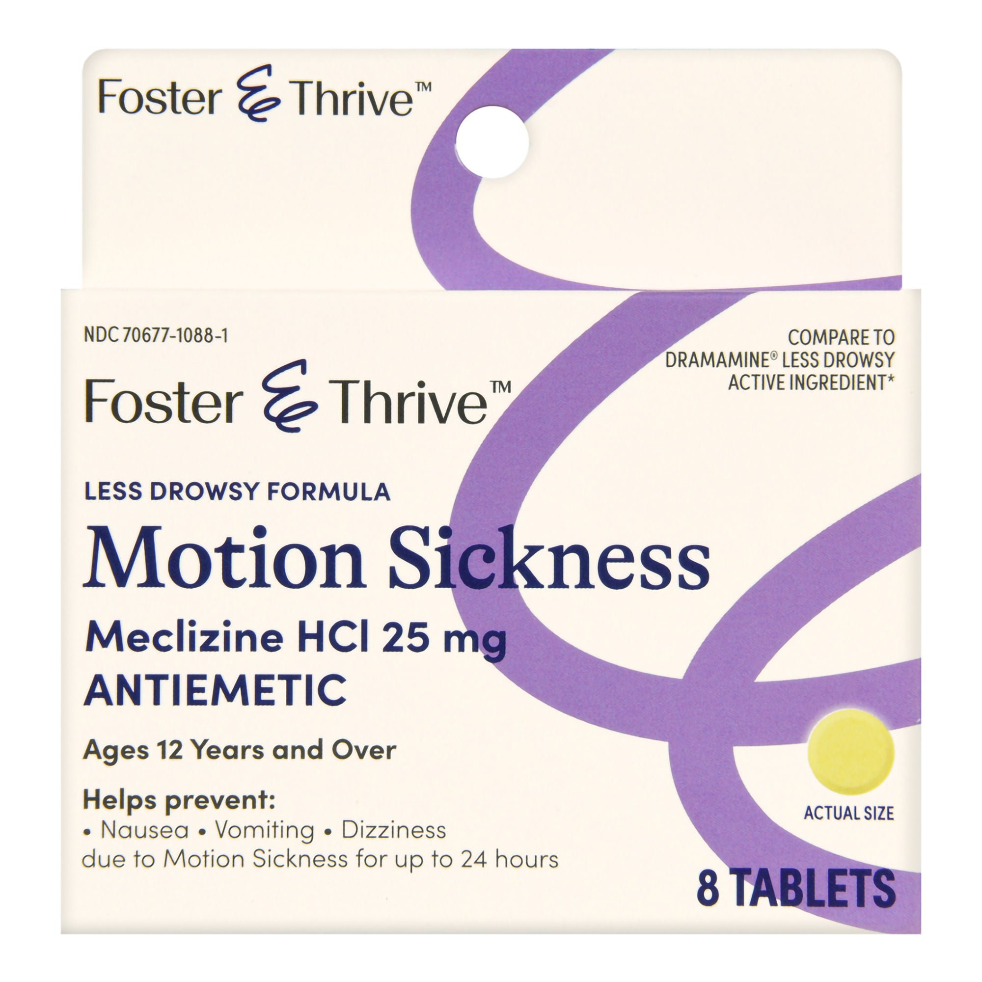 McKesson Brand - 70677108801 Foster & Thrive™ Less Drowsy Motion Sickness Meclizine HCl 25 mg Tablets