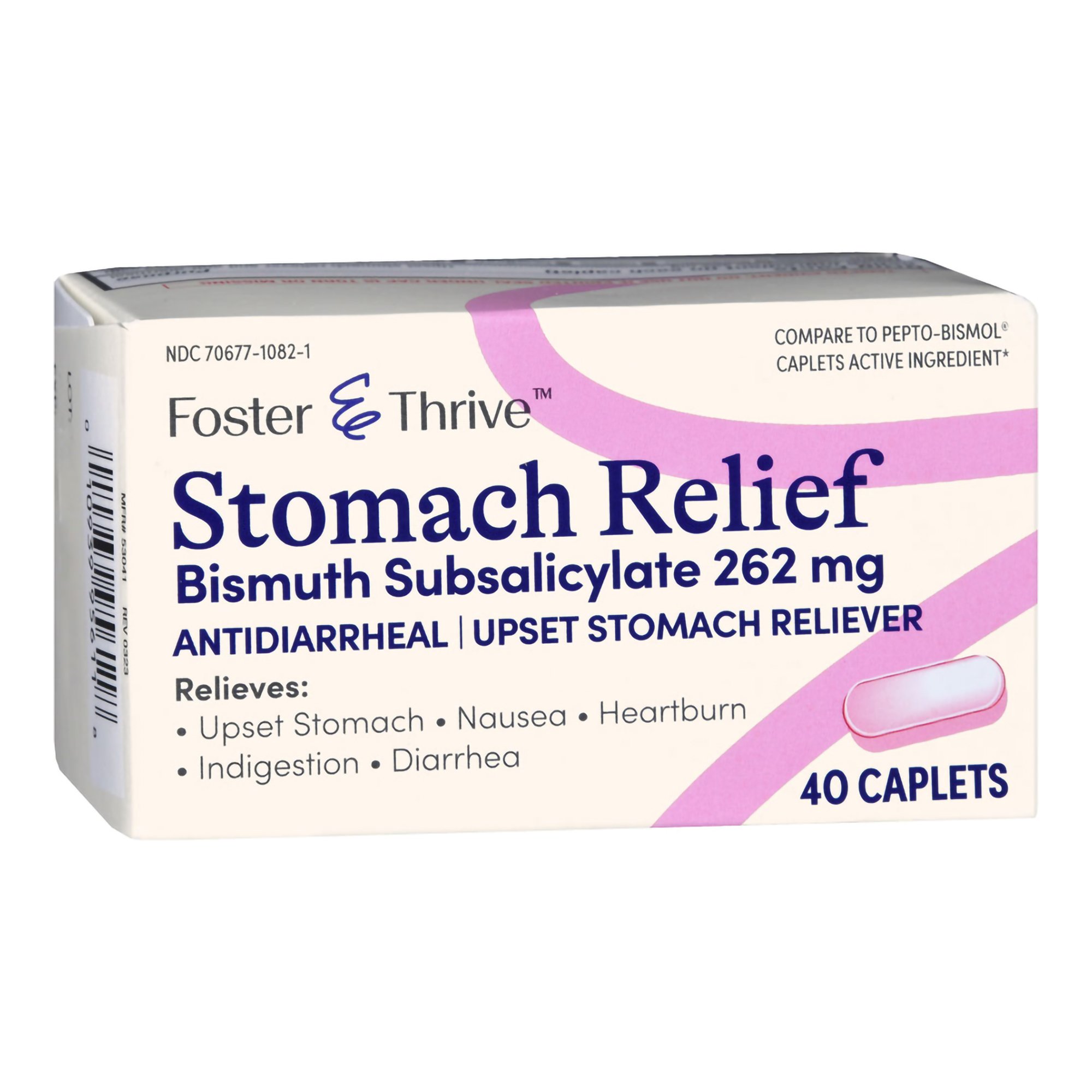 McKesson Brand 70677108201 - Foster & Thrive™ Stomach Relief 262 mg Bismuth Subsalicylate Caplets - 1/Bottle