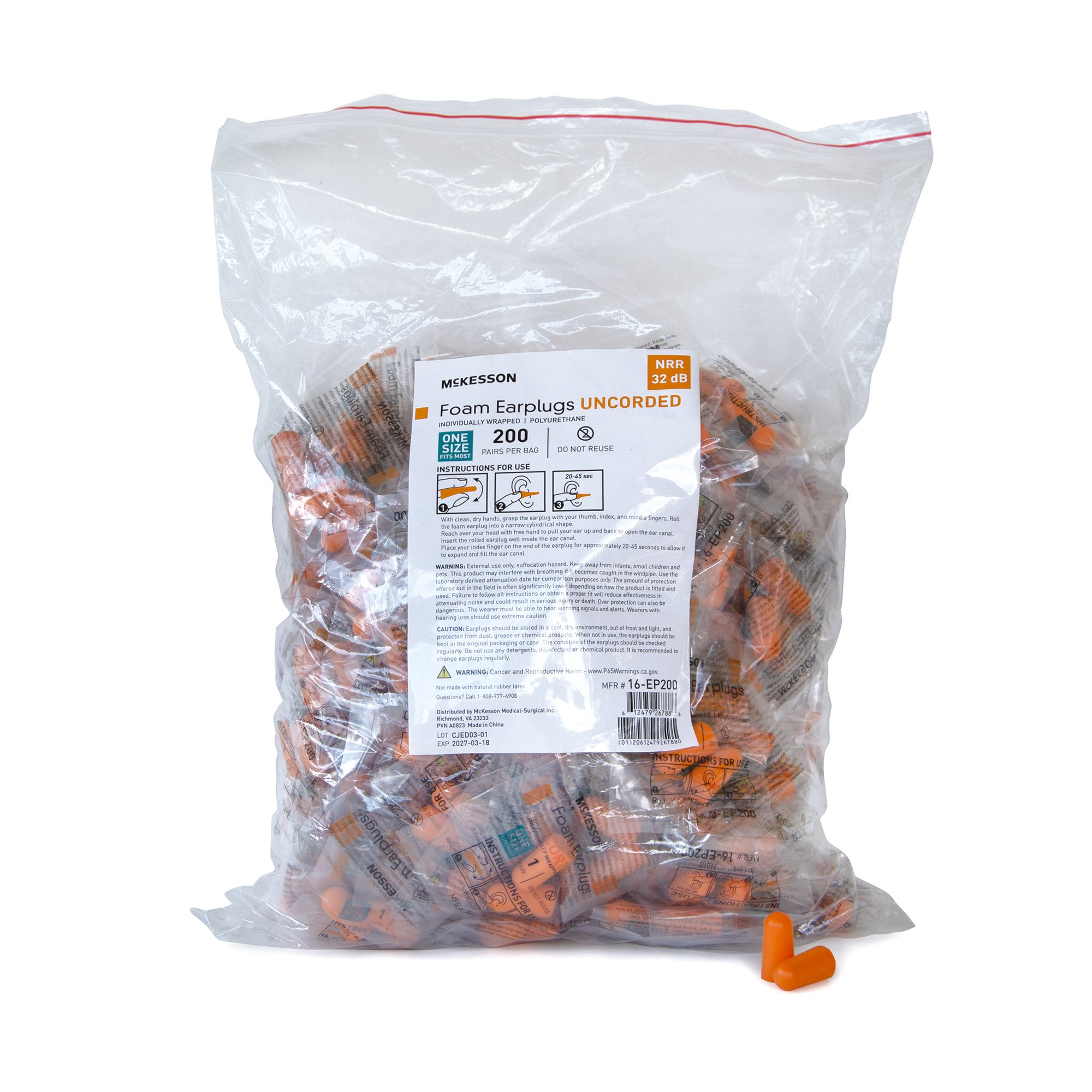 McKesson Brand 16-EP200 - McKesson Uncorded Foam Ear Plugs - 200/Bag, 2000/Case