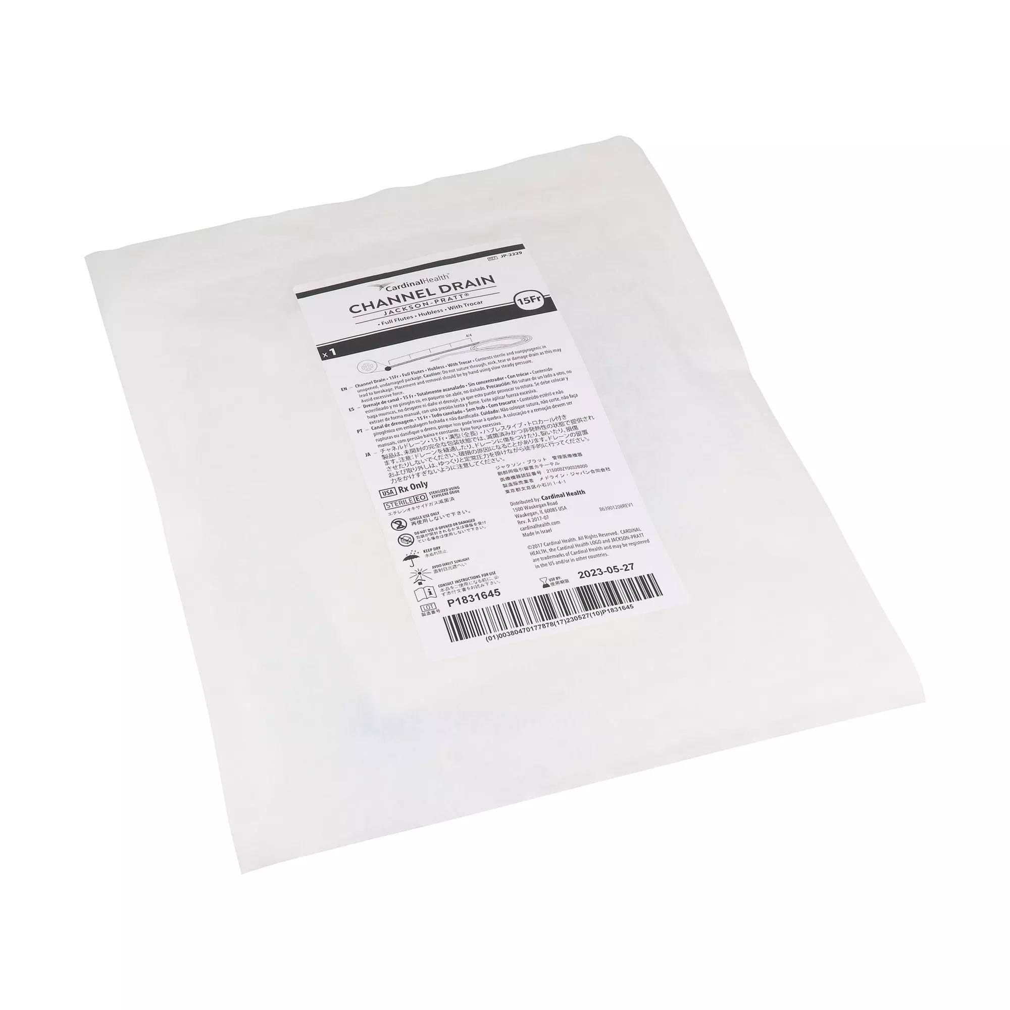 Cardinal - JP-2229 Wound Drain Tube Jackson-Pratt® Round Hubless Type With Trocar 4 Channel Type 15 Fr. Size Sterile