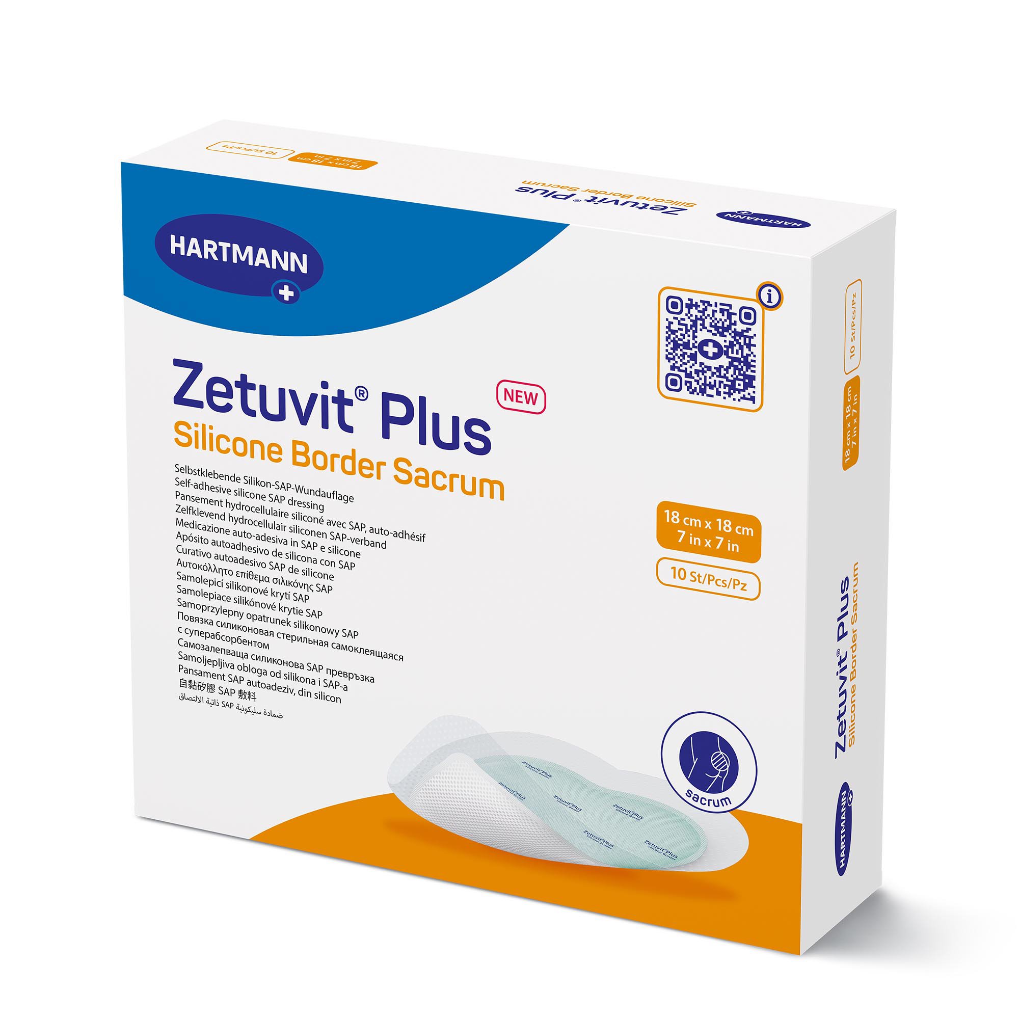 Hartmann 413906 - Zetuvit® Plus Silicone Border Super Absorbent Dressing, 7 x 7 Inch Sacral - 1/Each, 10/Box
