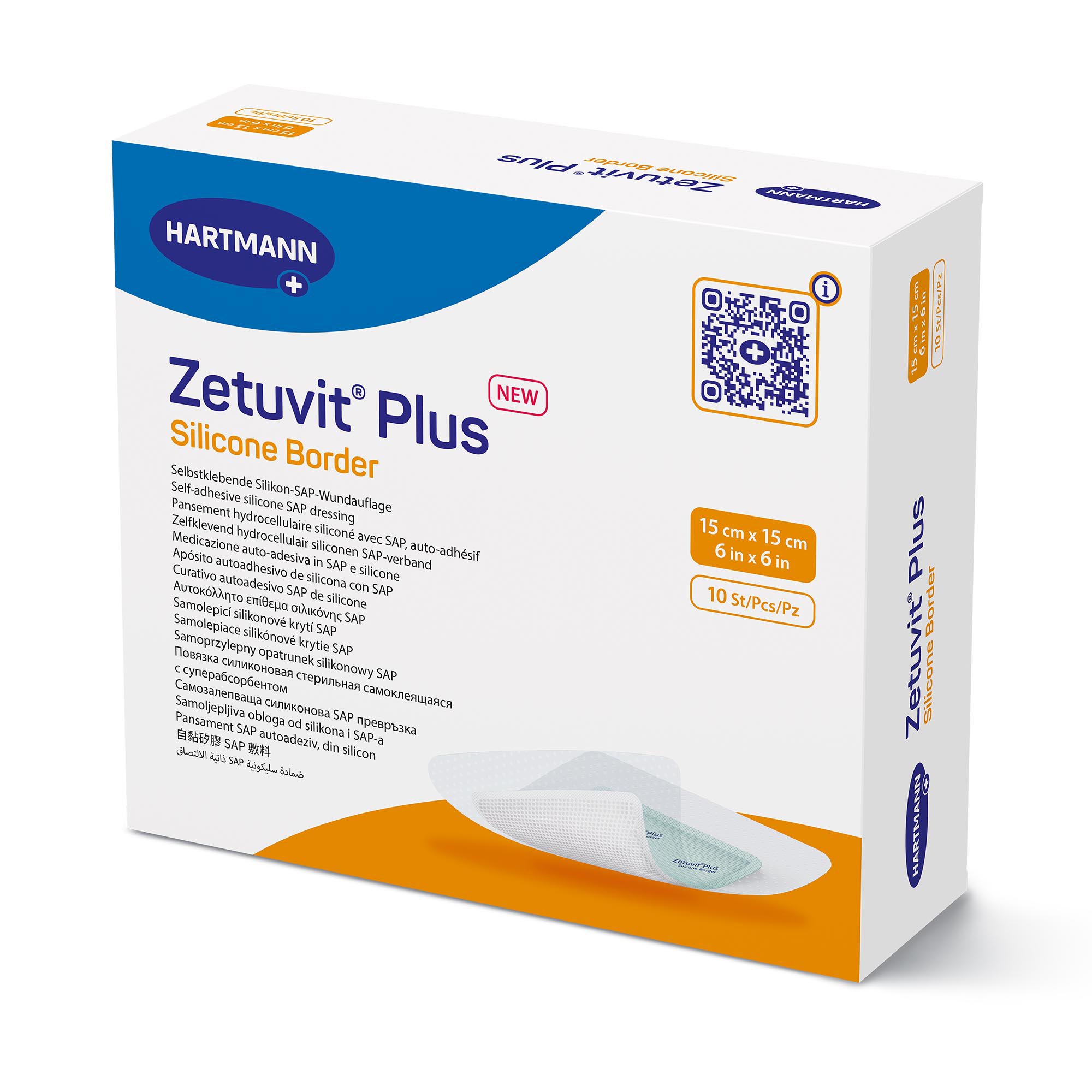 Hartmann 413903 - Zetuvit® Plus Silicone Border Super Absorbent Dressing, 6 x 6 Inch - 1/Each, 10/Box