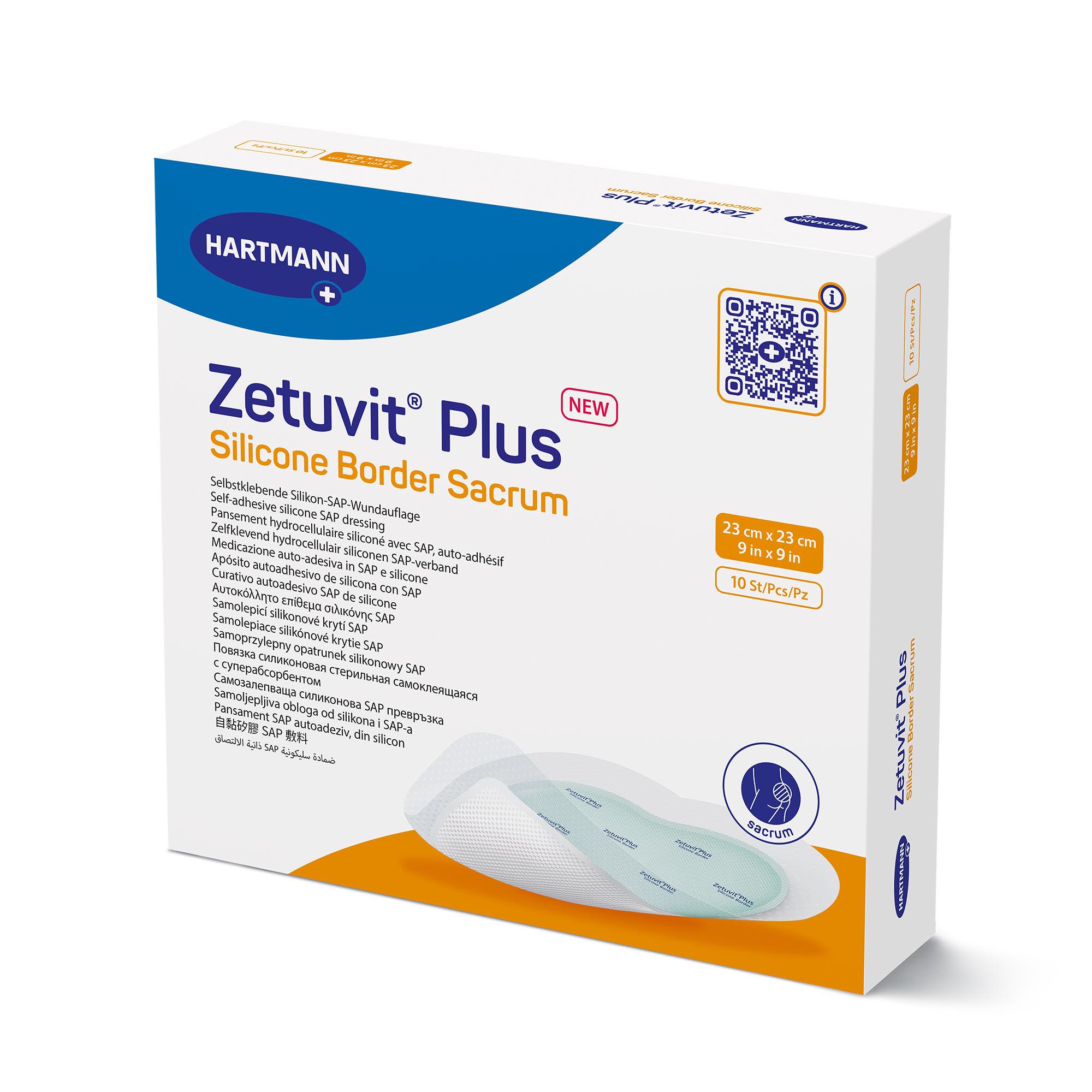 Hartmann 413907 - Zetuvit® Plus Silicone Border Super Absorbent Dressing, 9 x 9 Inch Sacral - 1/Each, 10/Box