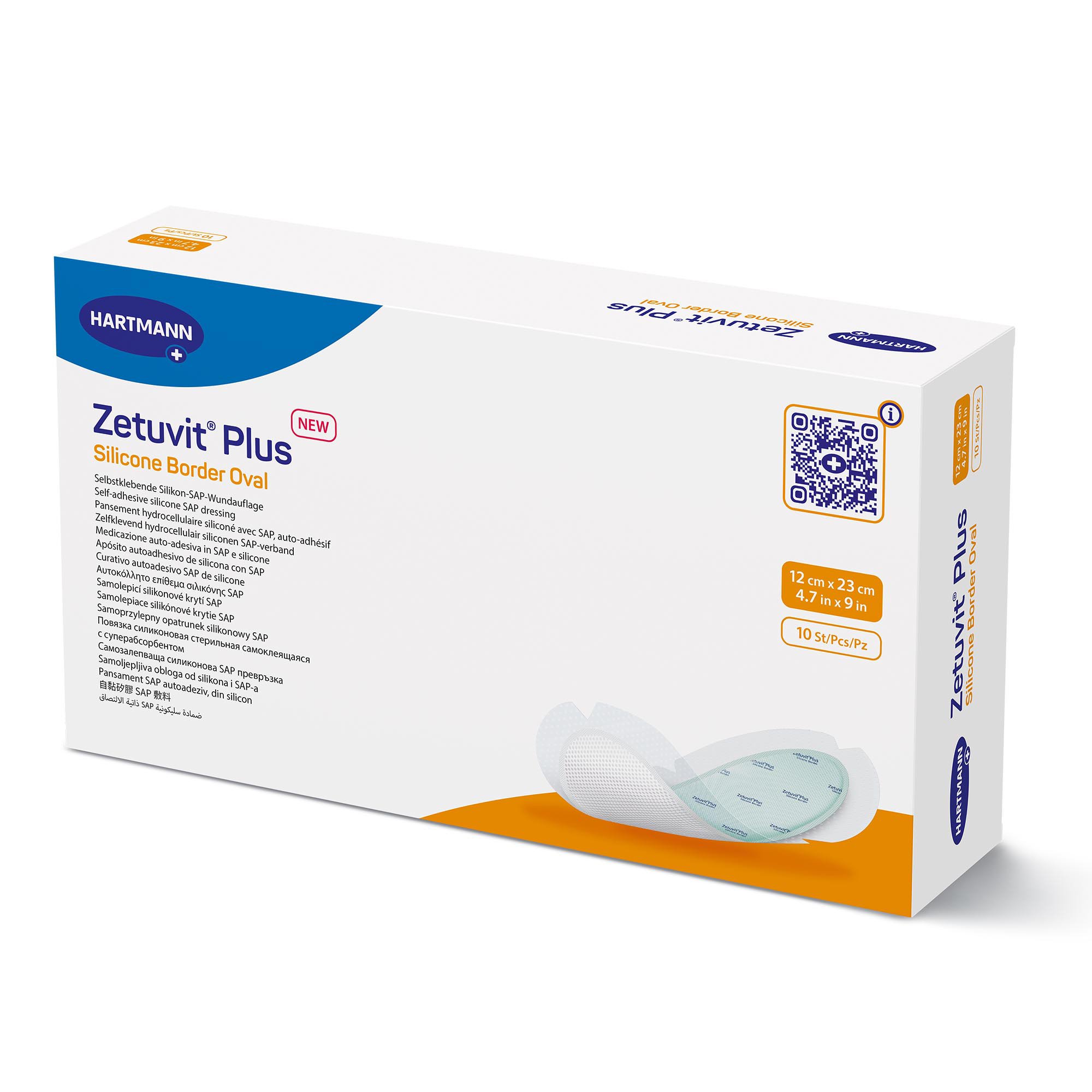 Hartmann 413909 - Zetuvit® Plus Silicone Border Super Absorbent Dressing, 4.7 x 9 Inch Oval - 1/Each, 10/Box