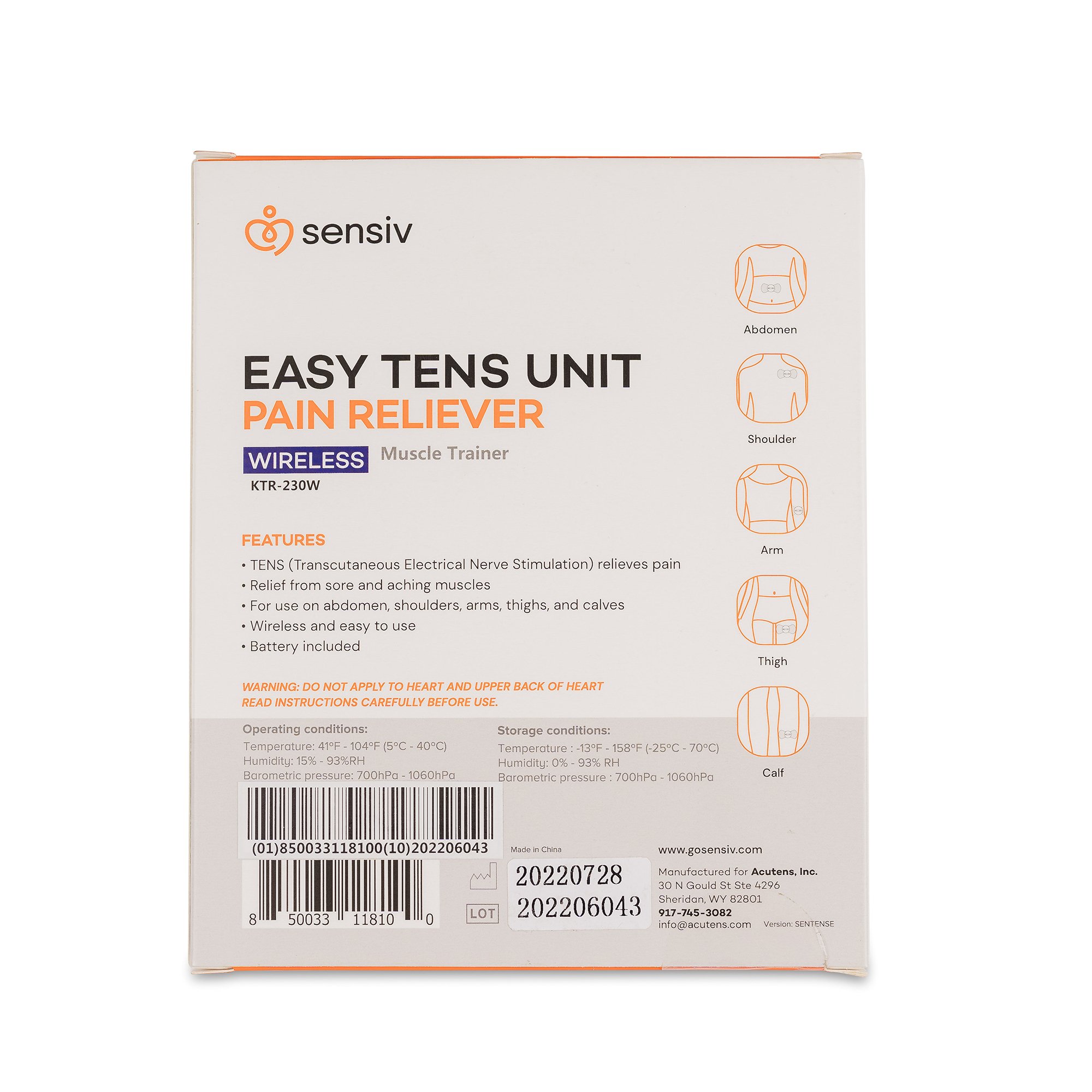 Acutens Inc SENTENSE - Sensiv Easy Relief TENS Unit - 1/Each, 30/Case