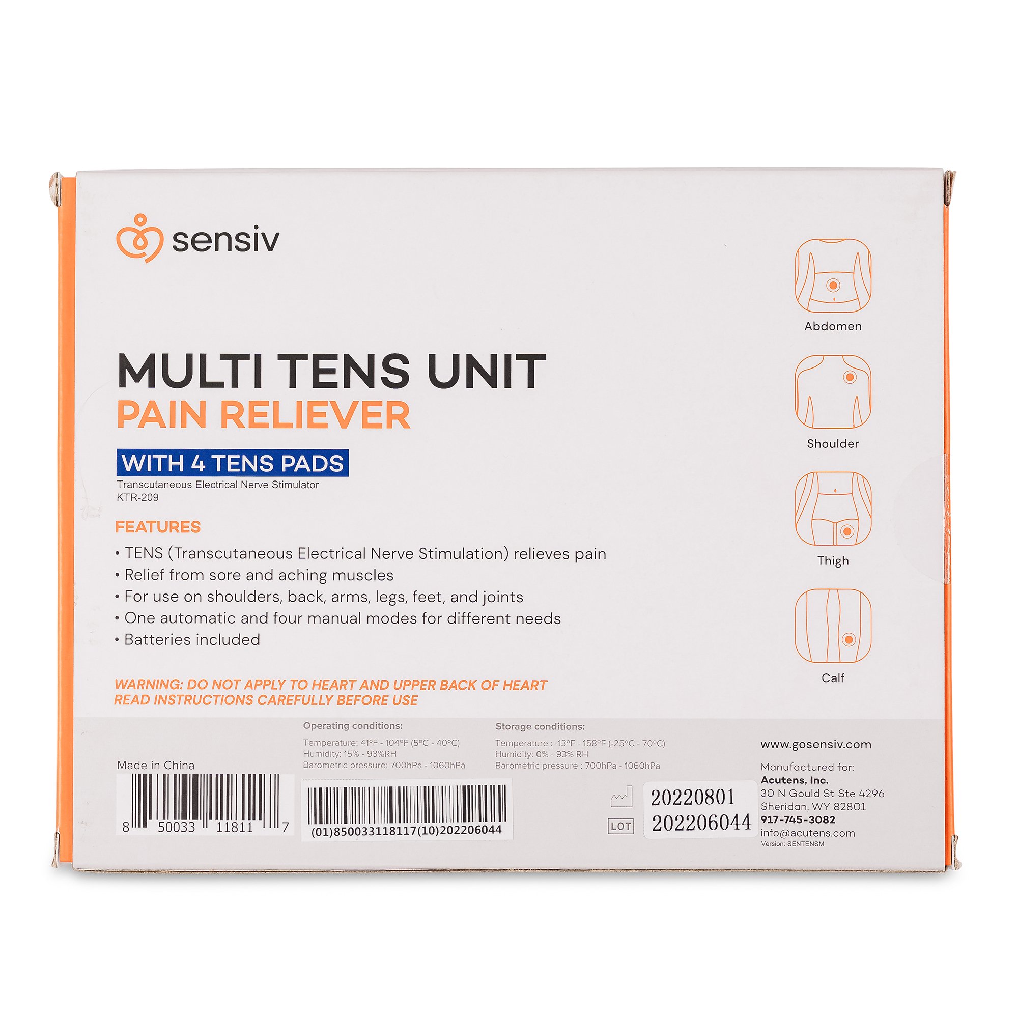 Acutens Inc SENTENSM - Sensiv Multi-Channel Pain Relief TENS Unit - 1/Each, 20/Case