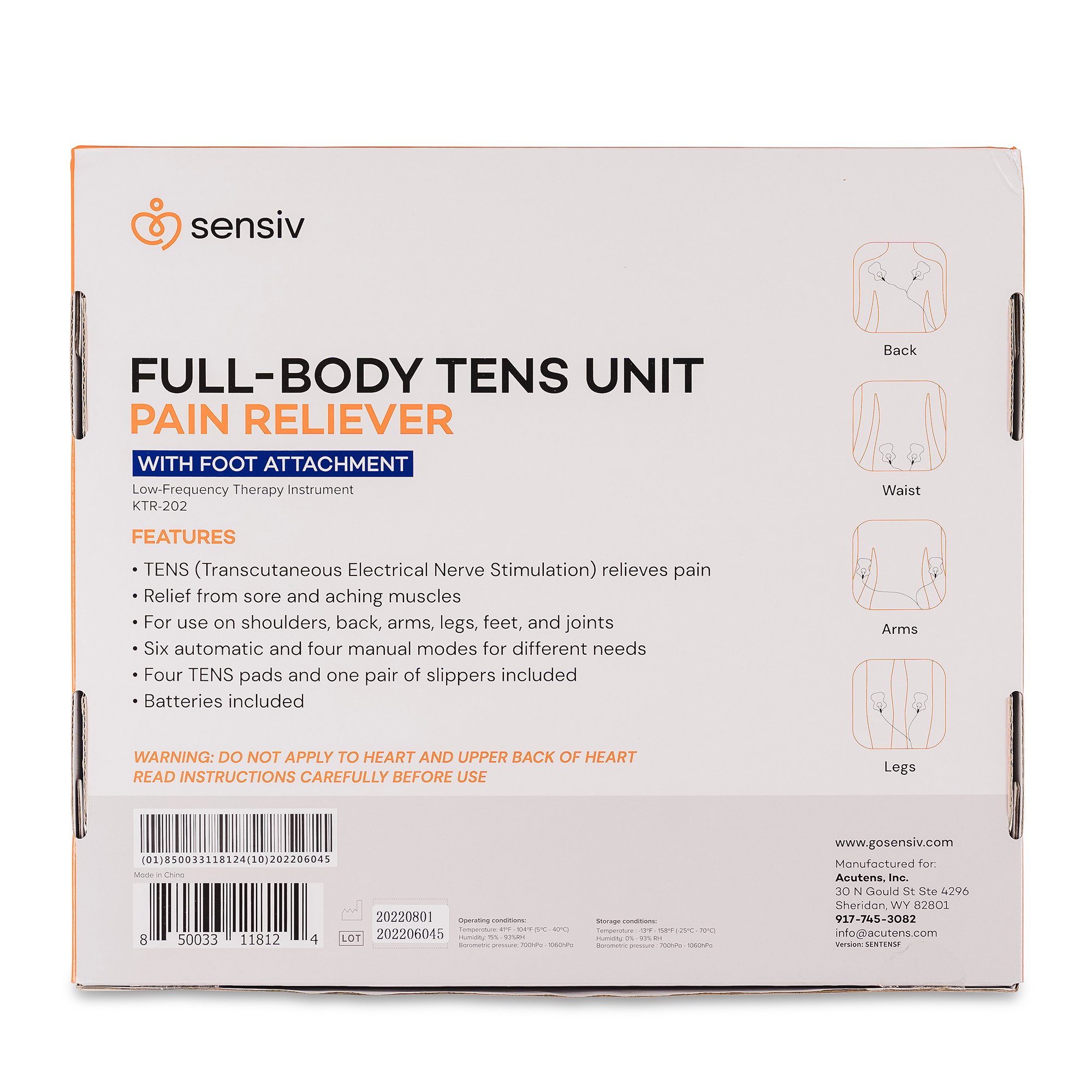 Acutens Inc SENTENSF - Sensiv Full-Body TENS Pain Relief Therapy with Foot Attachment - 1/Each, 10/Case