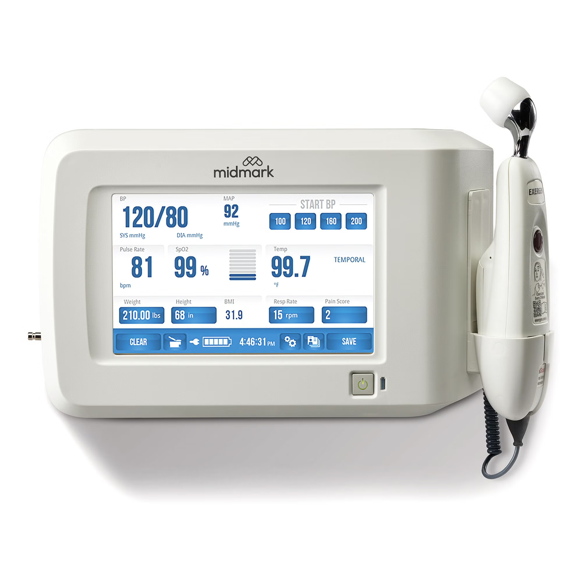 Midmark - 4-000-0550 Vital Signs Monitor Midmark® Monitoring / Spot check NIBP, SpO2, Exergen TemporalScanner Thermometer AC Power