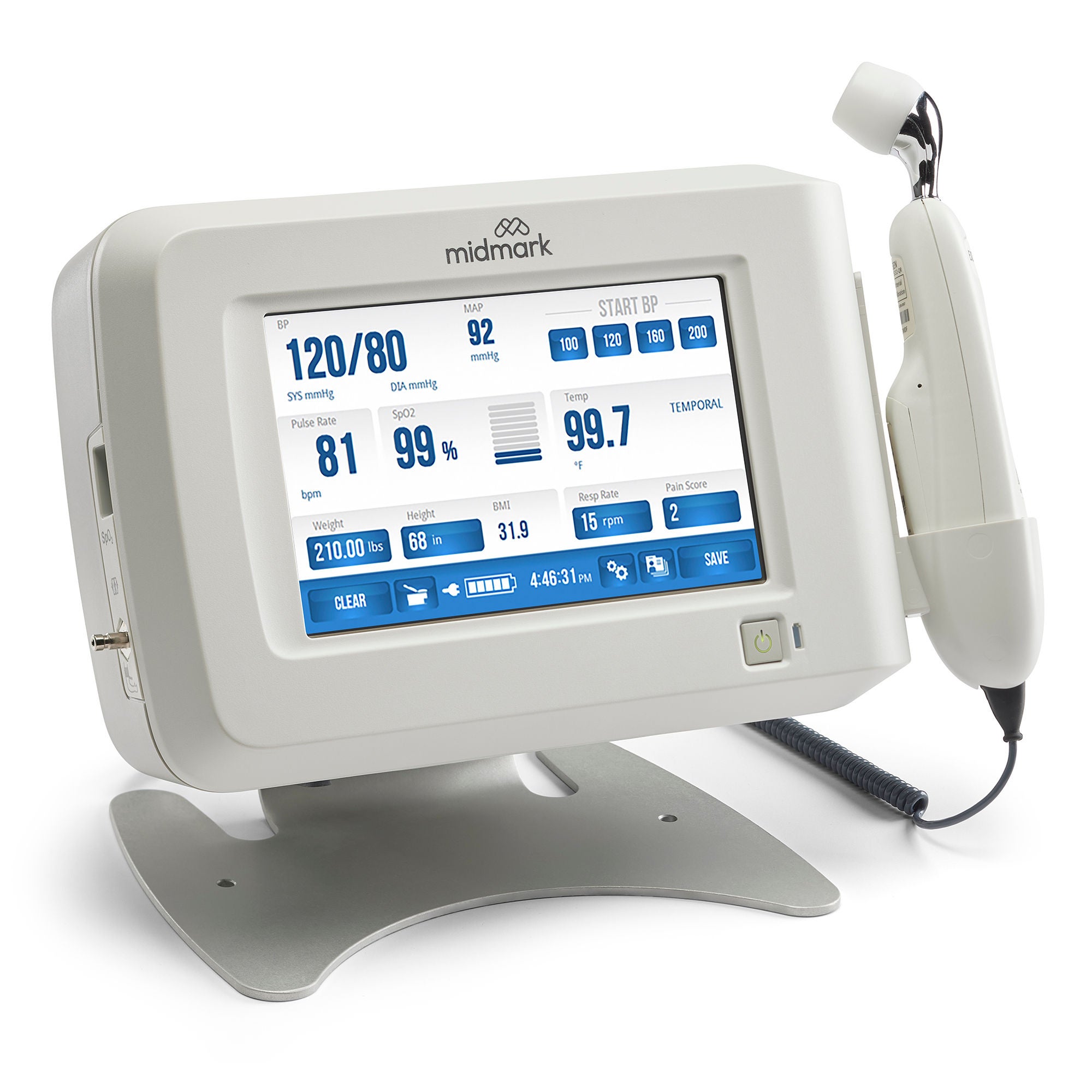 Midmark - 4-000-0540 Vital Signs Monitor Midmark® Monitoring / Spot check NIBP, Exerben Temporal Scanner Thermometer AC Power