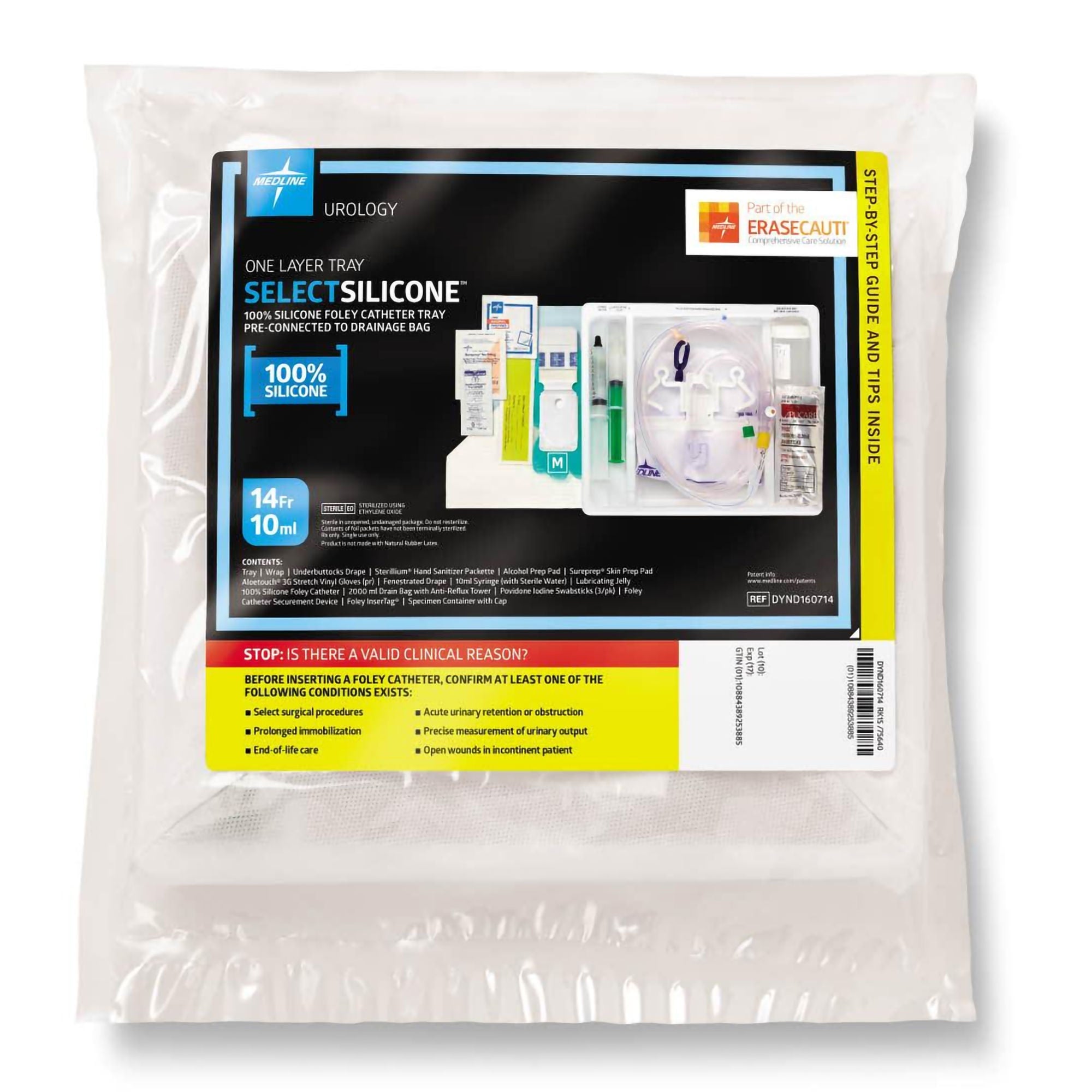Medline - DYND160714 Indwelling Catheter Tray One-Layer Foley 14 Fr. 10 cc Balloon Silicone