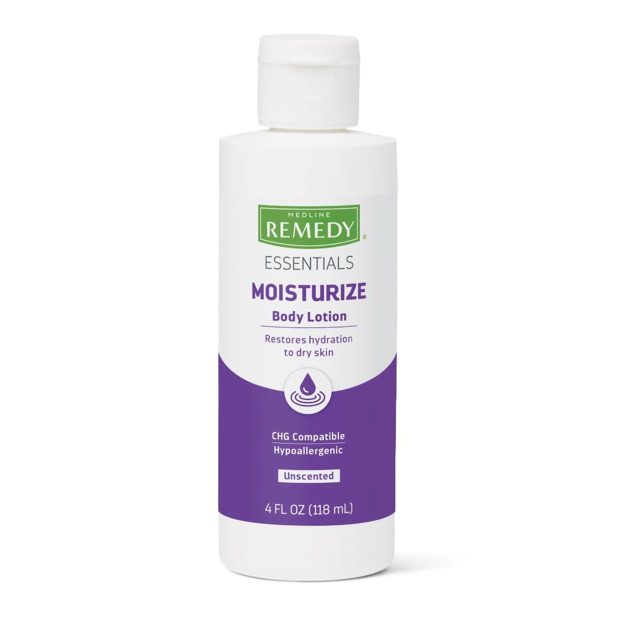 Medline - MSC092MBL04 Hand and Body Moisturizer Medline Remedy® Essentials Moisturize 4 oz. Bottle Unscented Lotion CHG Compatible