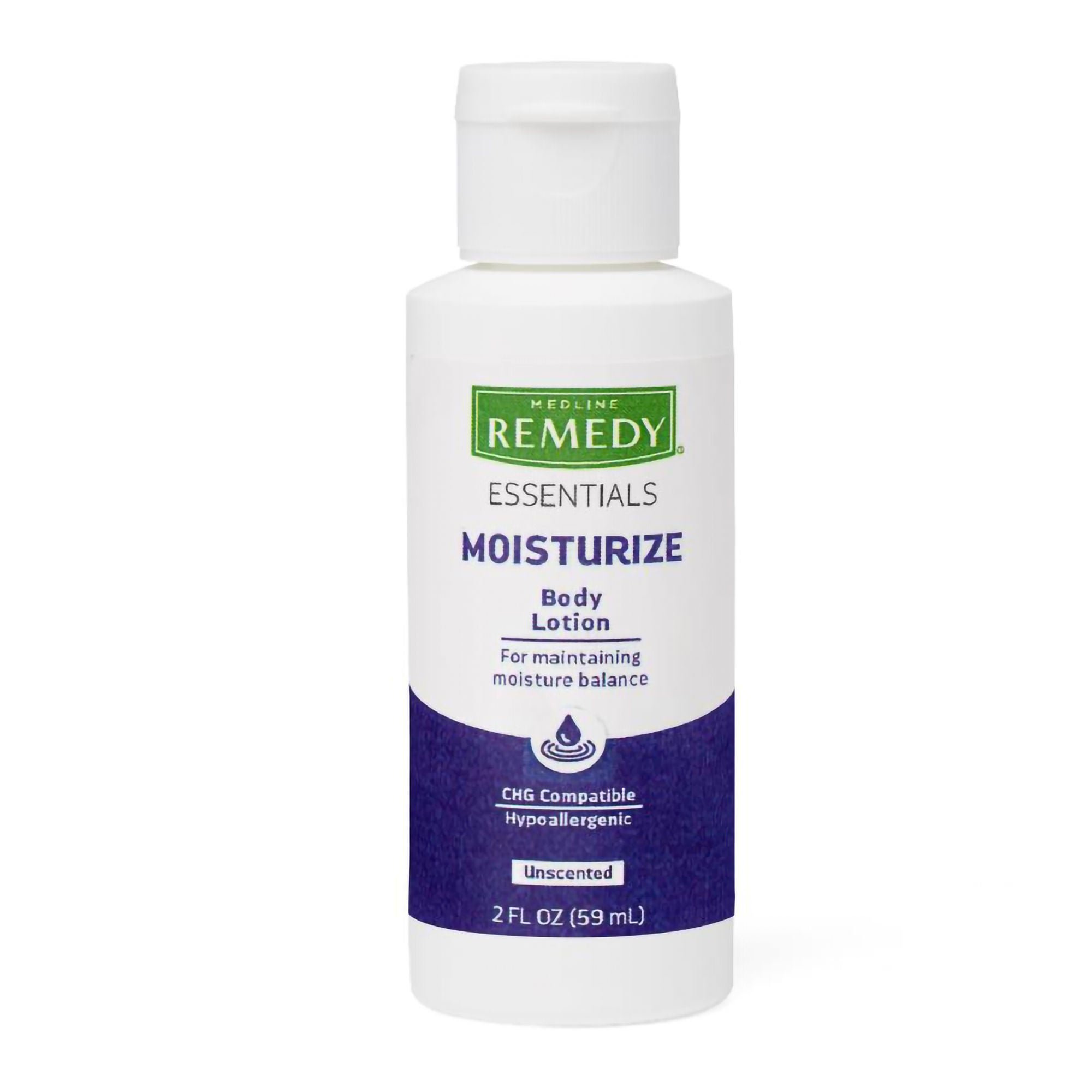 Medline - MSC092MBL02 Hand and Body Moisturizer Medline Remedy® Essentials Moisturize 2 oz. Bottle Unscented Lotion CHG Compatible
